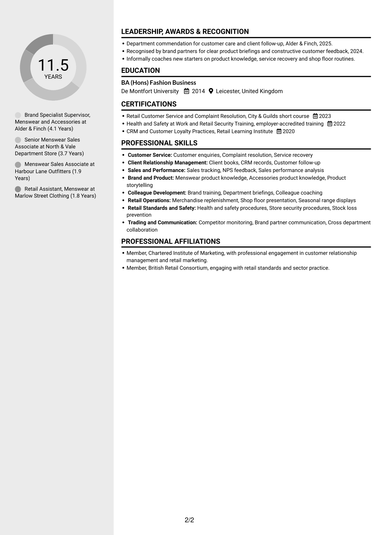 CV example — page 2