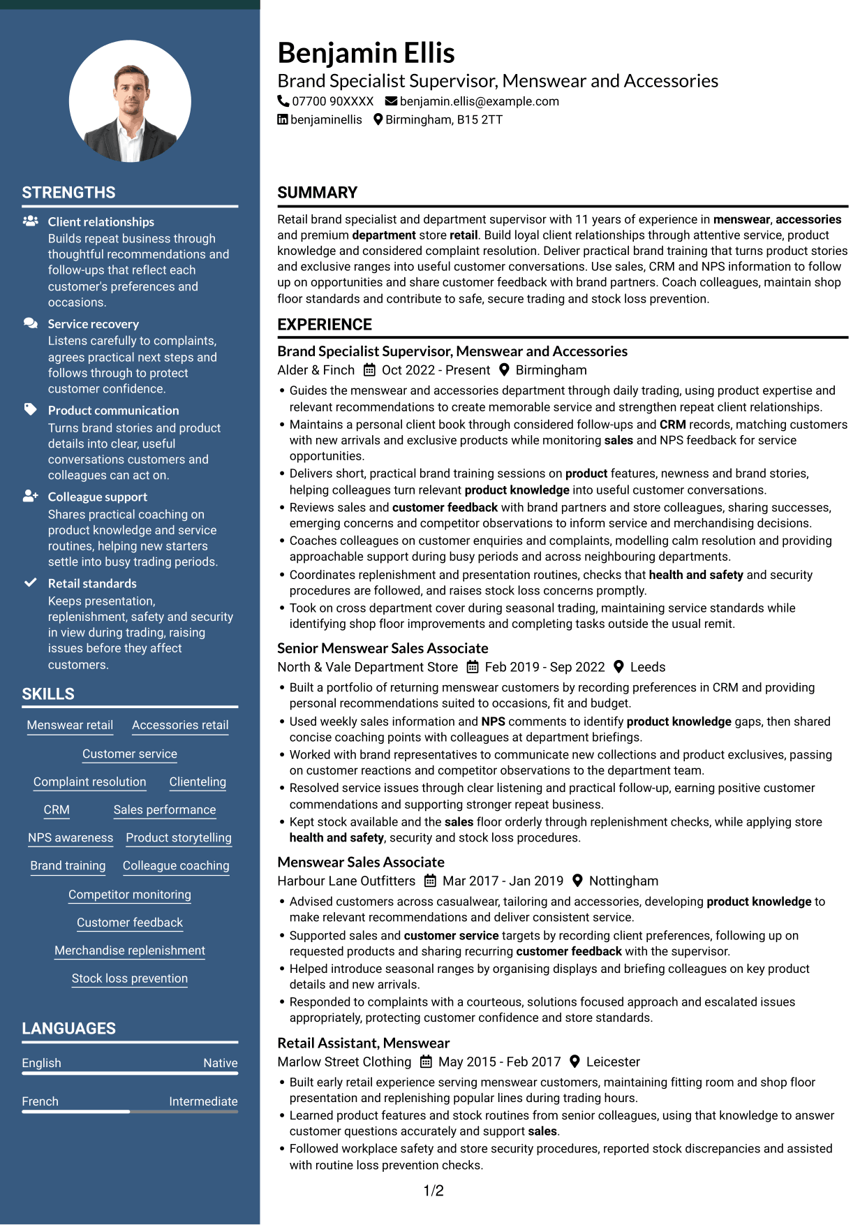 CV example — page 1
