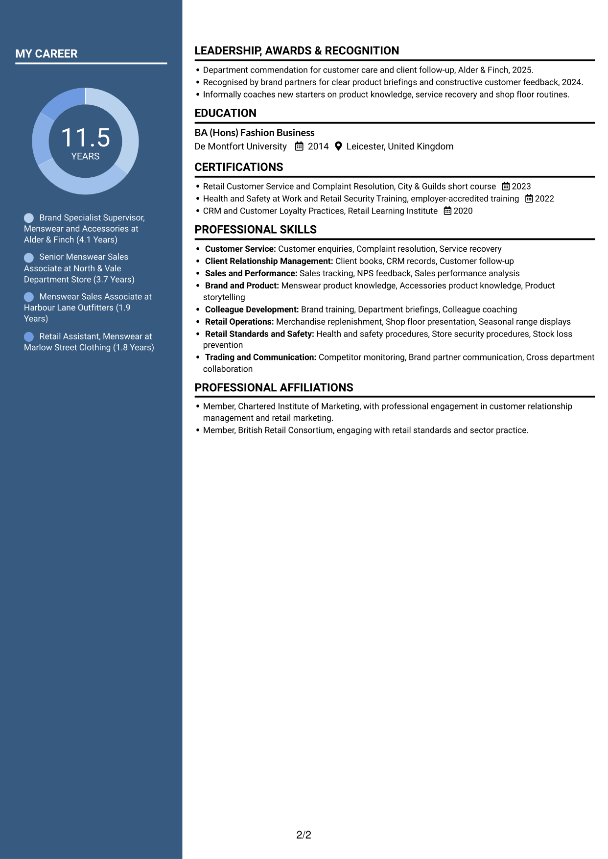 CV example — page 2