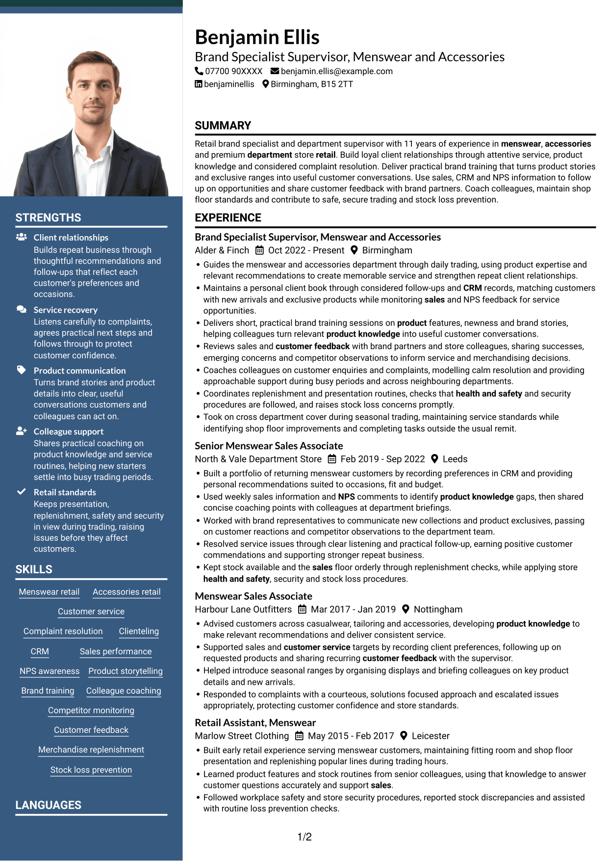 CV example — page 1