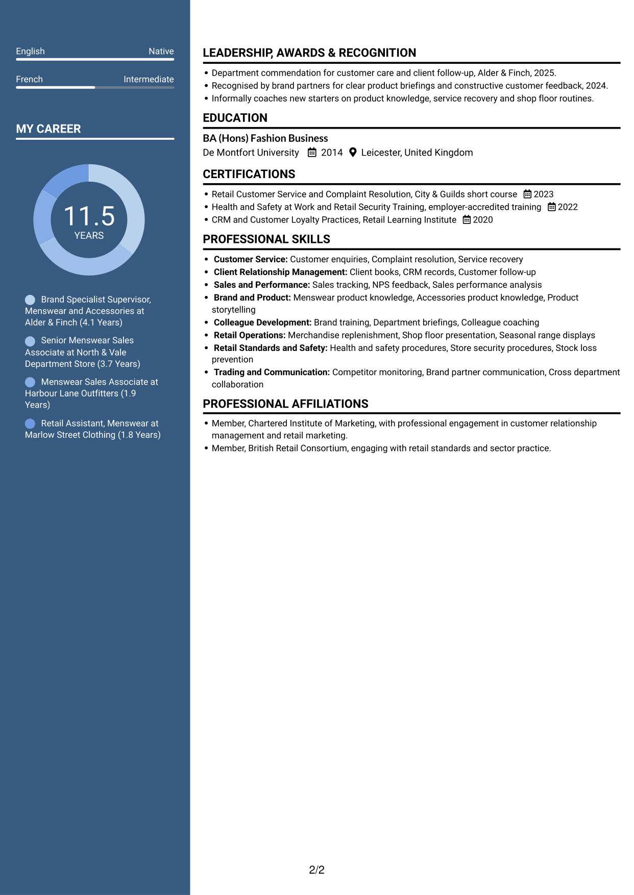 CV example — page 2