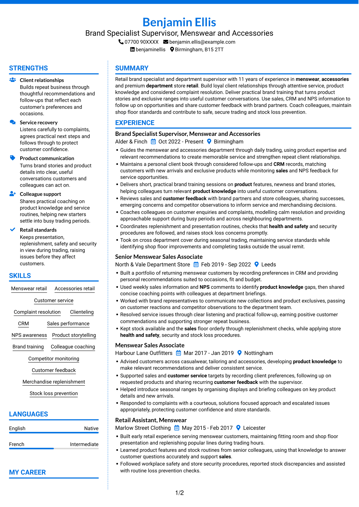 CV example — page 1