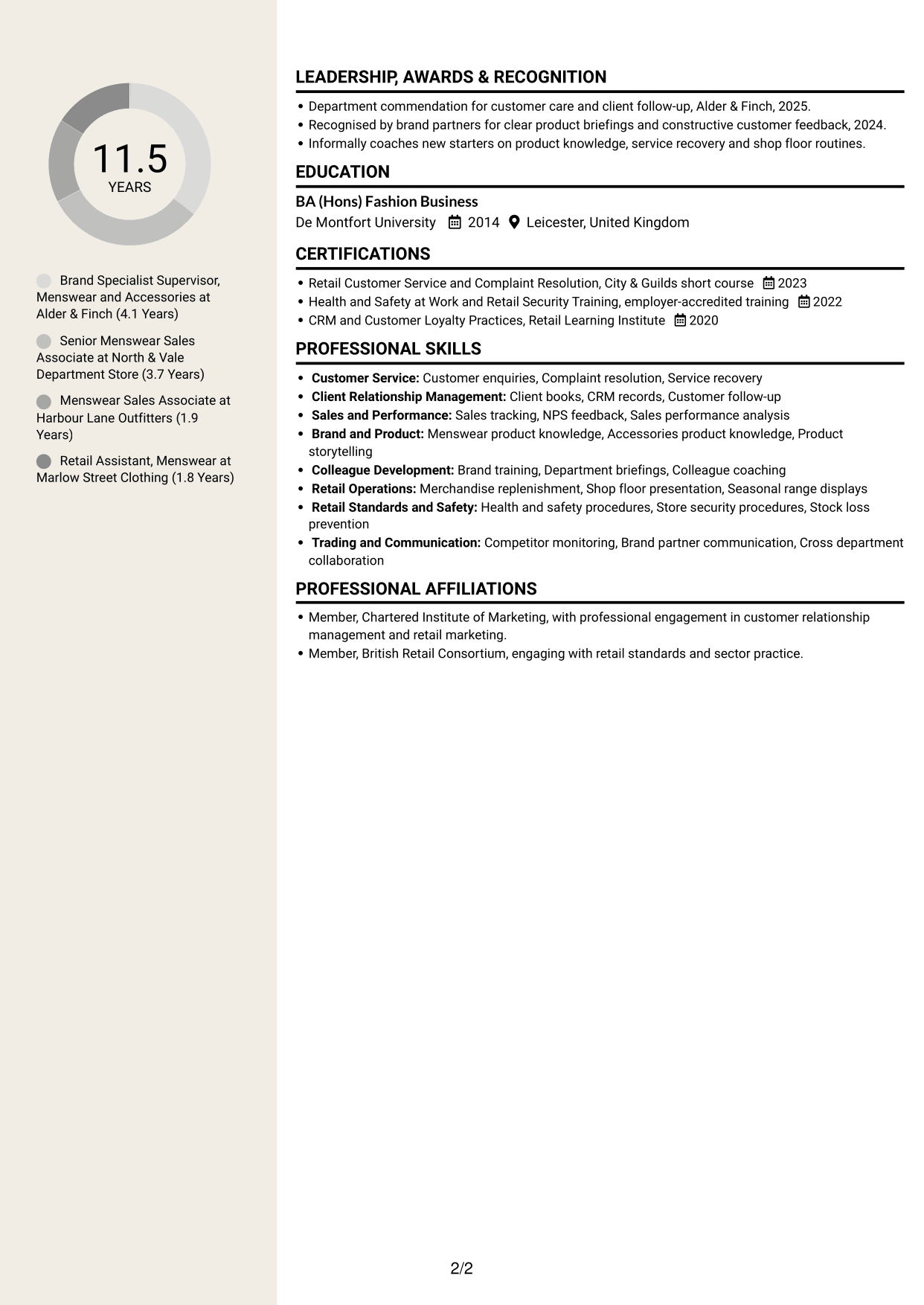 CV example — page 2