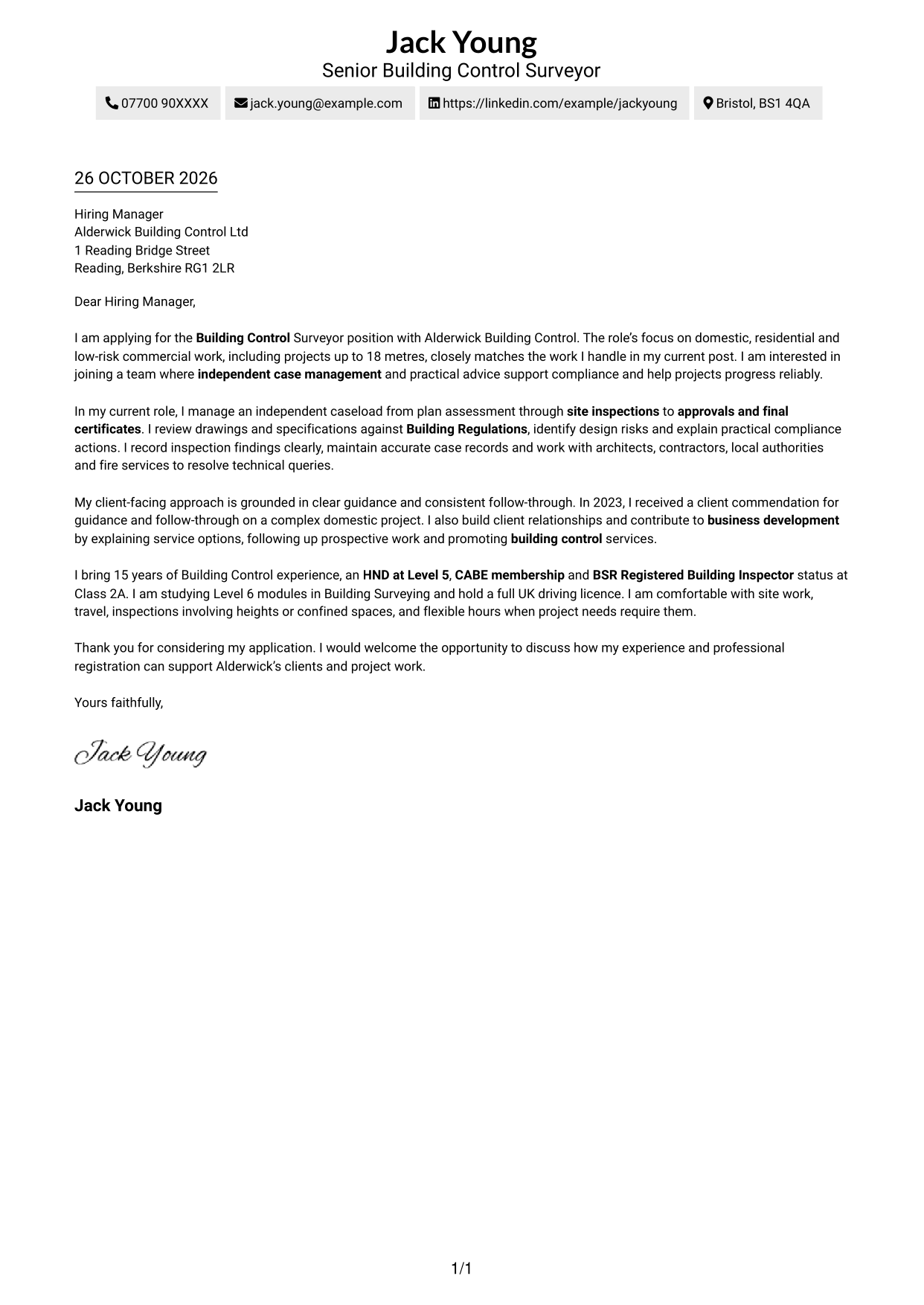 Cover letter example — page 1