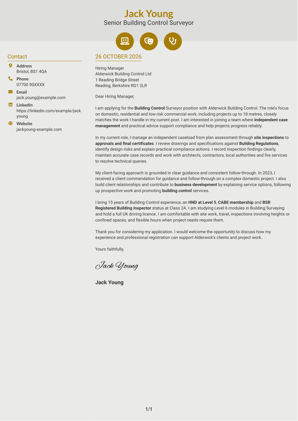 Cover letter example — page 1