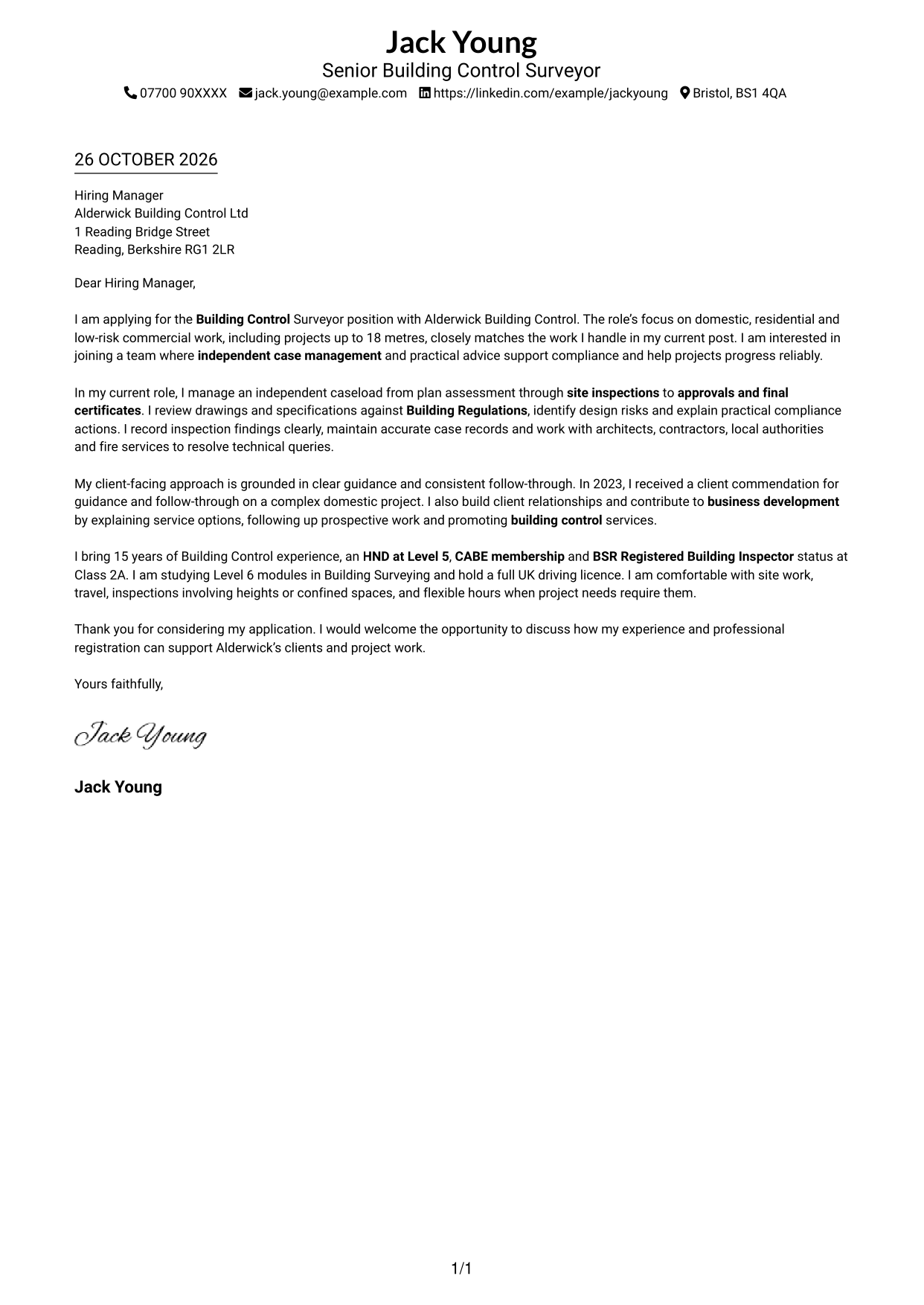 Cover letter example — page 1