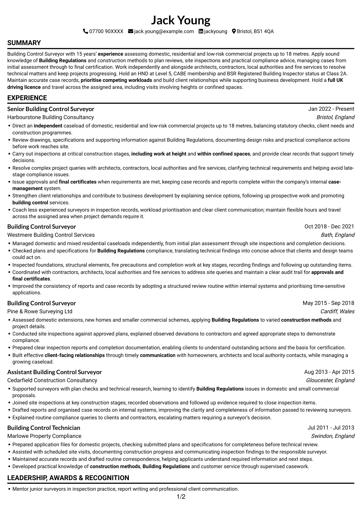 CV example — page 1