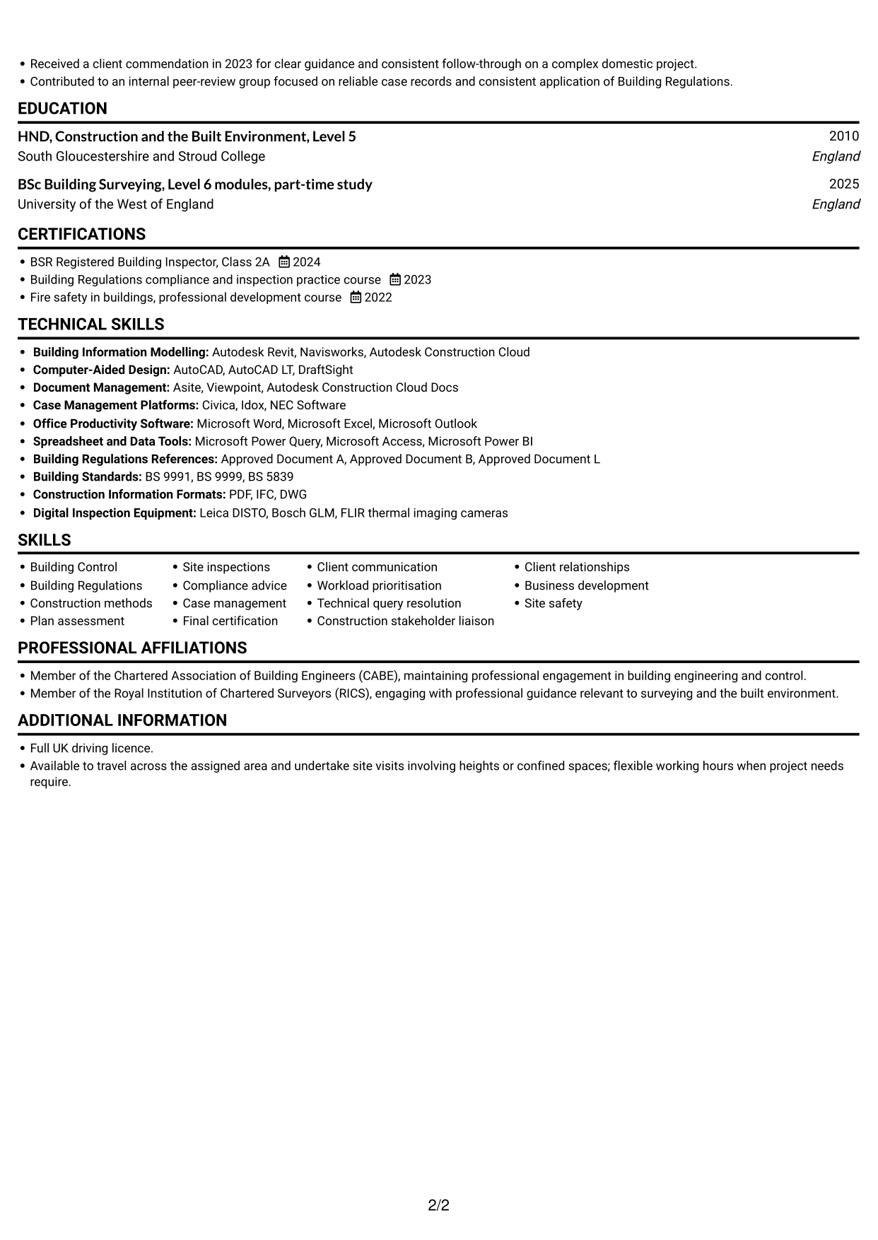 CV example — page 2