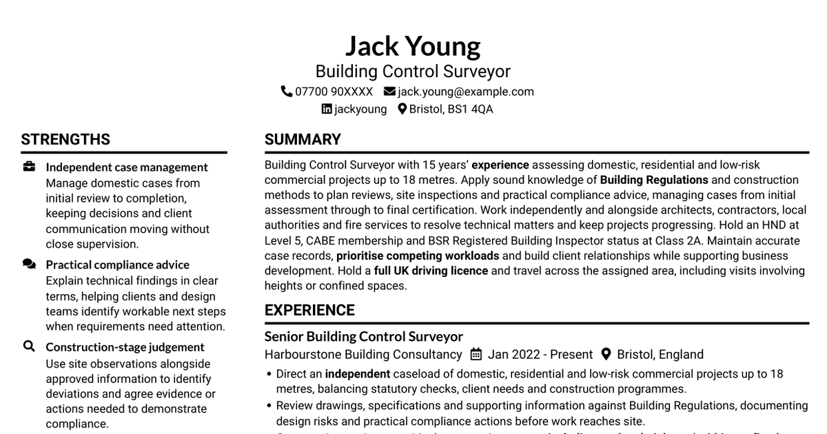 Building Control Surveyor - Residential and Low-Risk Commercial CV