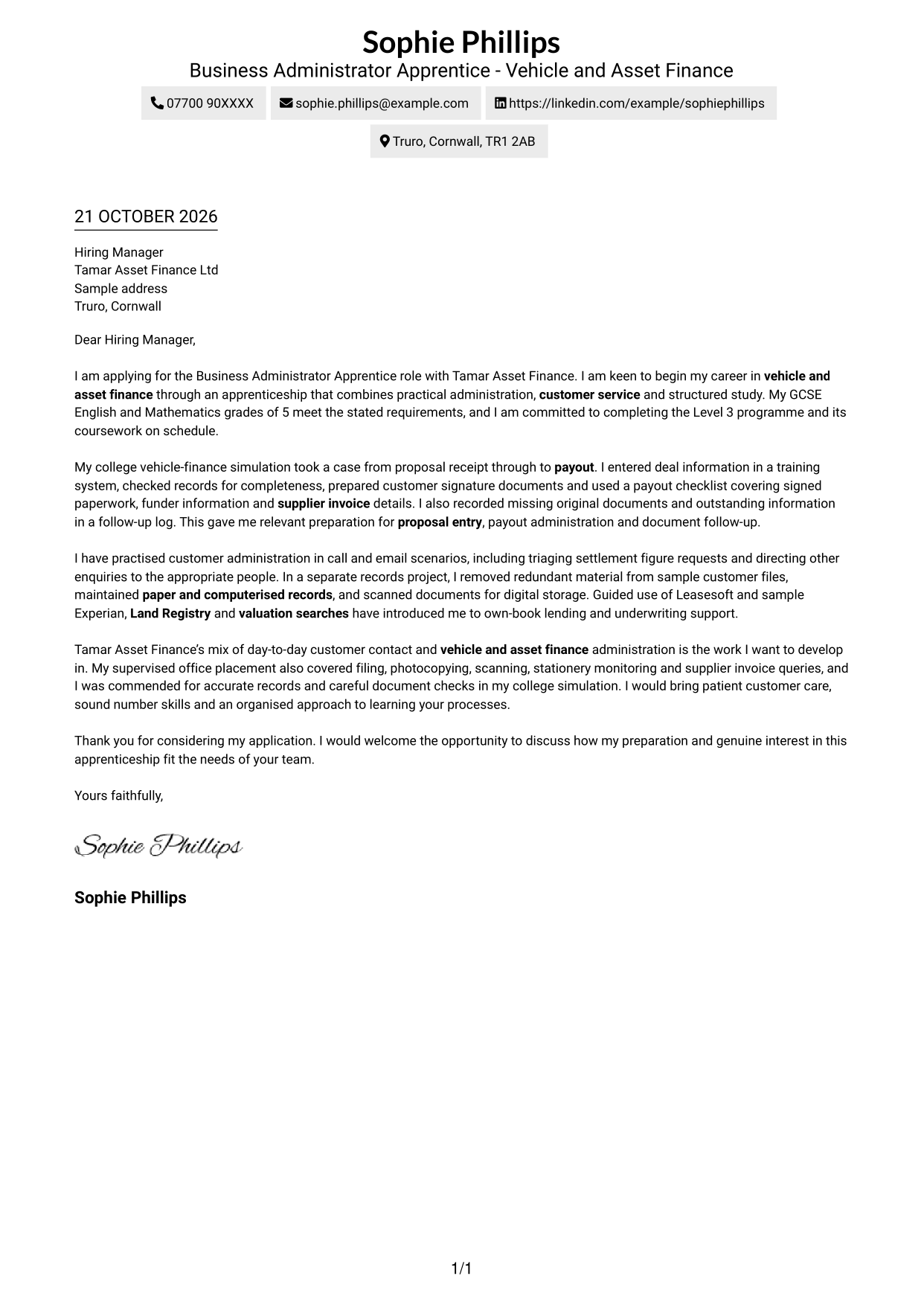 Cover letter example — page 1