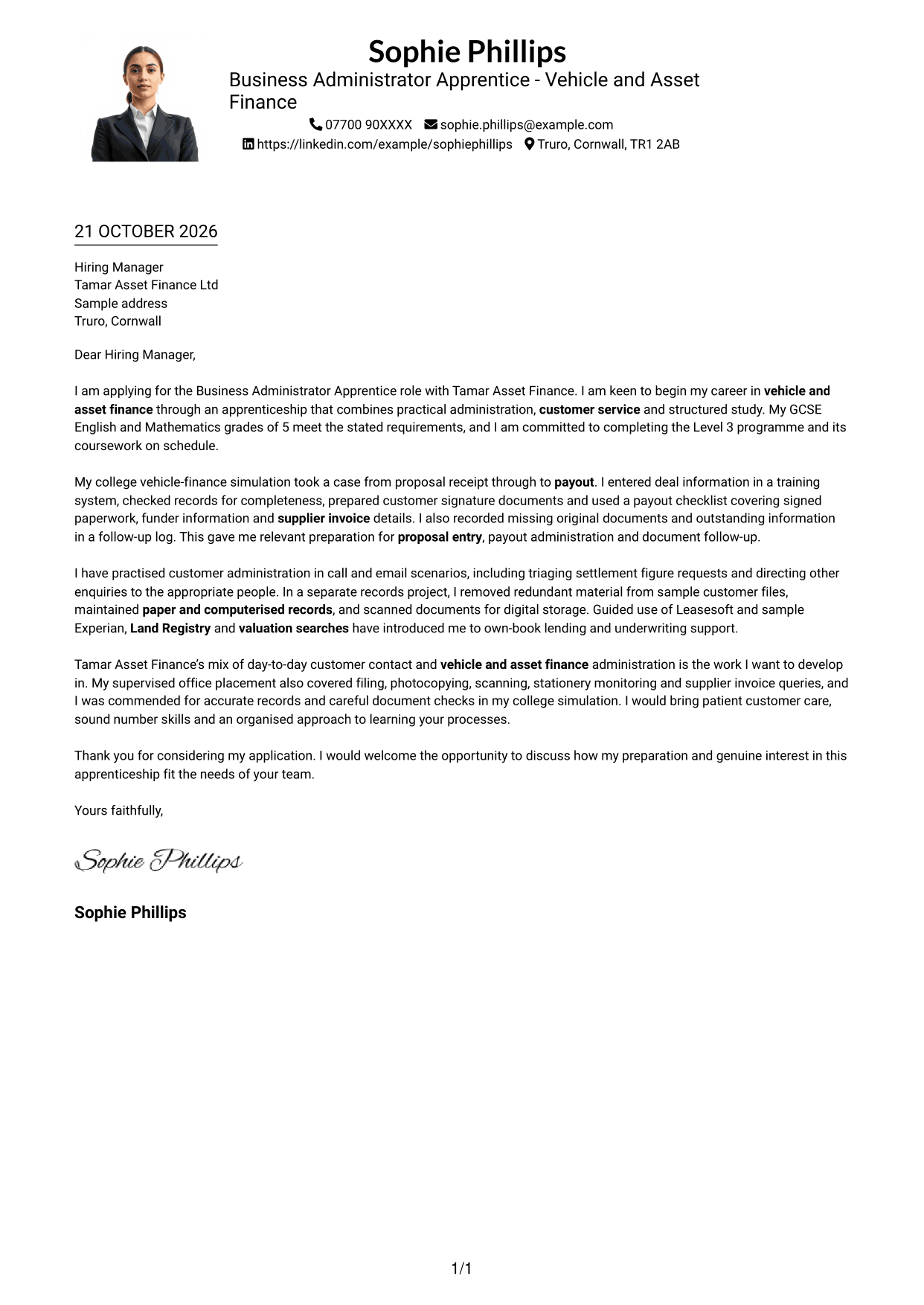 Cover letter example — page 1