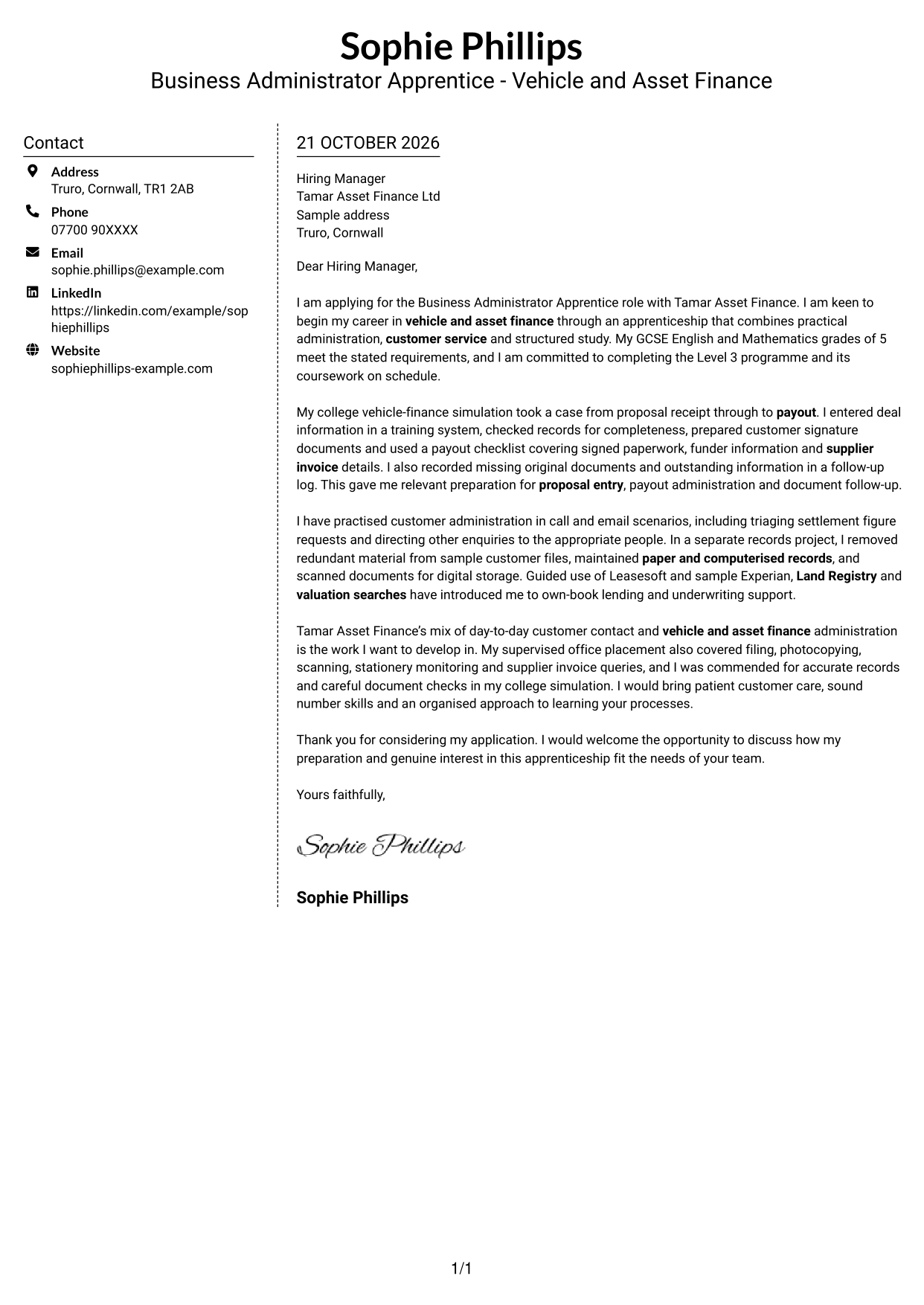 Cover letter example — page 1