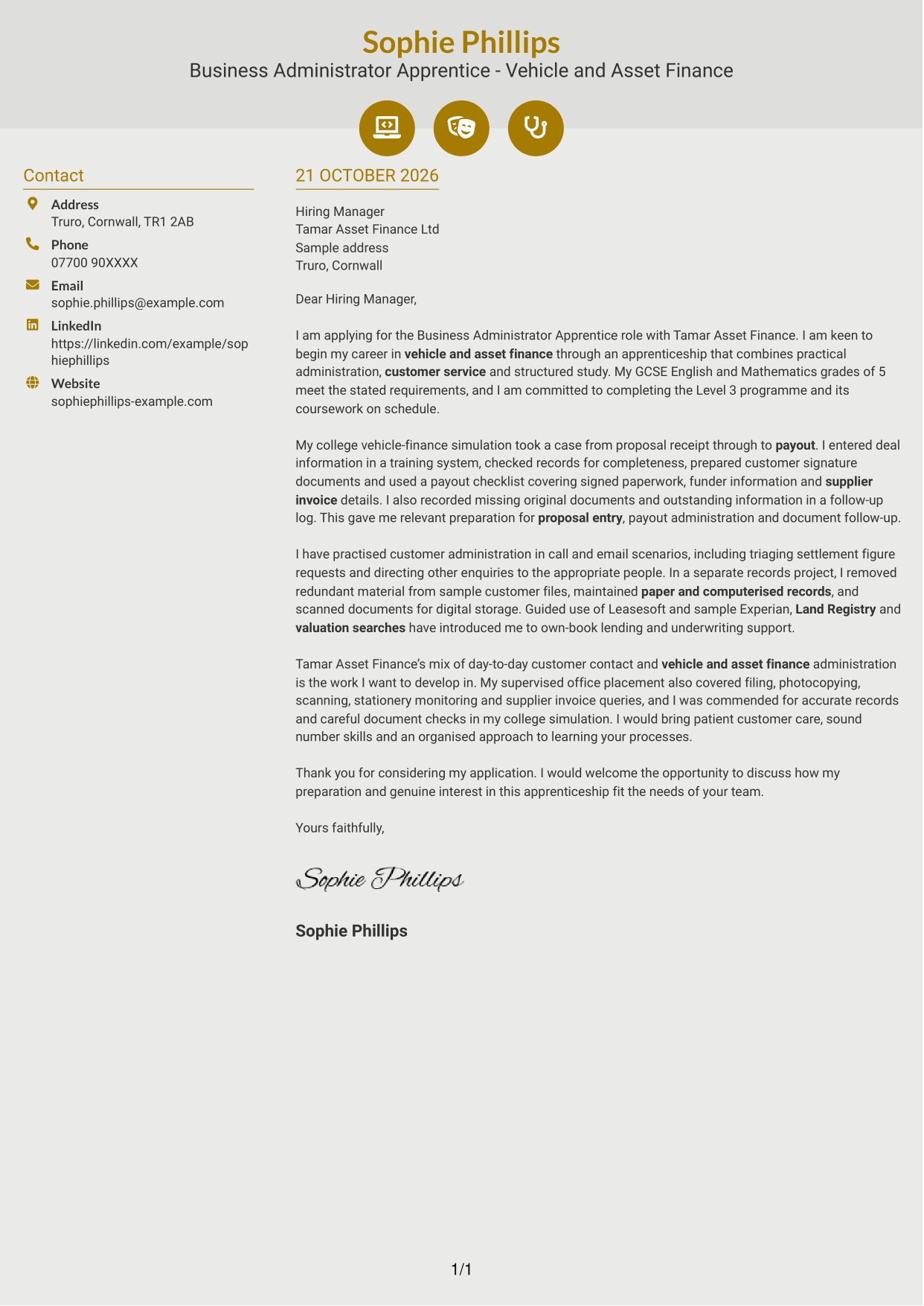 Cover letter example — page 1