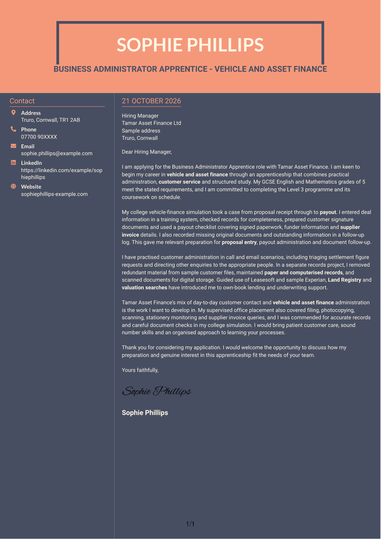 Cover letter example — page 1
