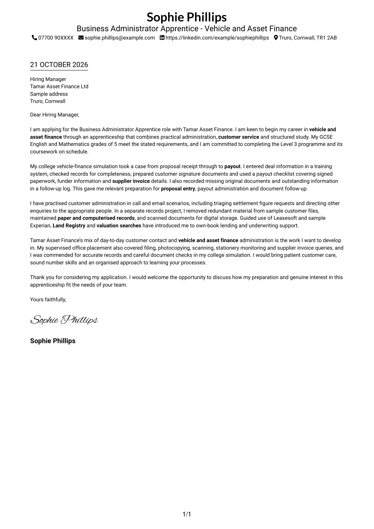 Cover letter example — page 1