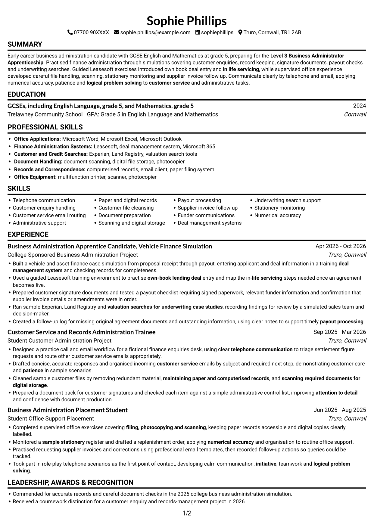 CV example — page 1
