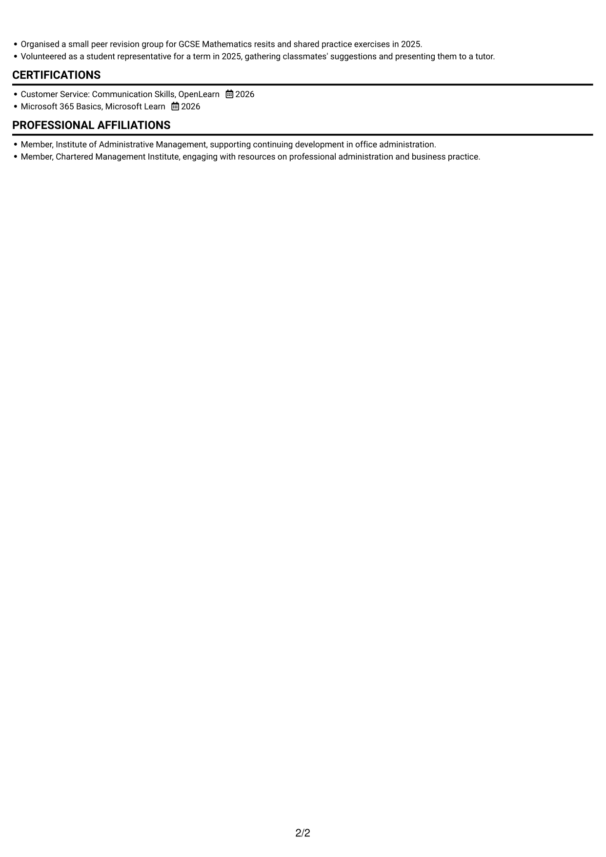 CV example — page 2