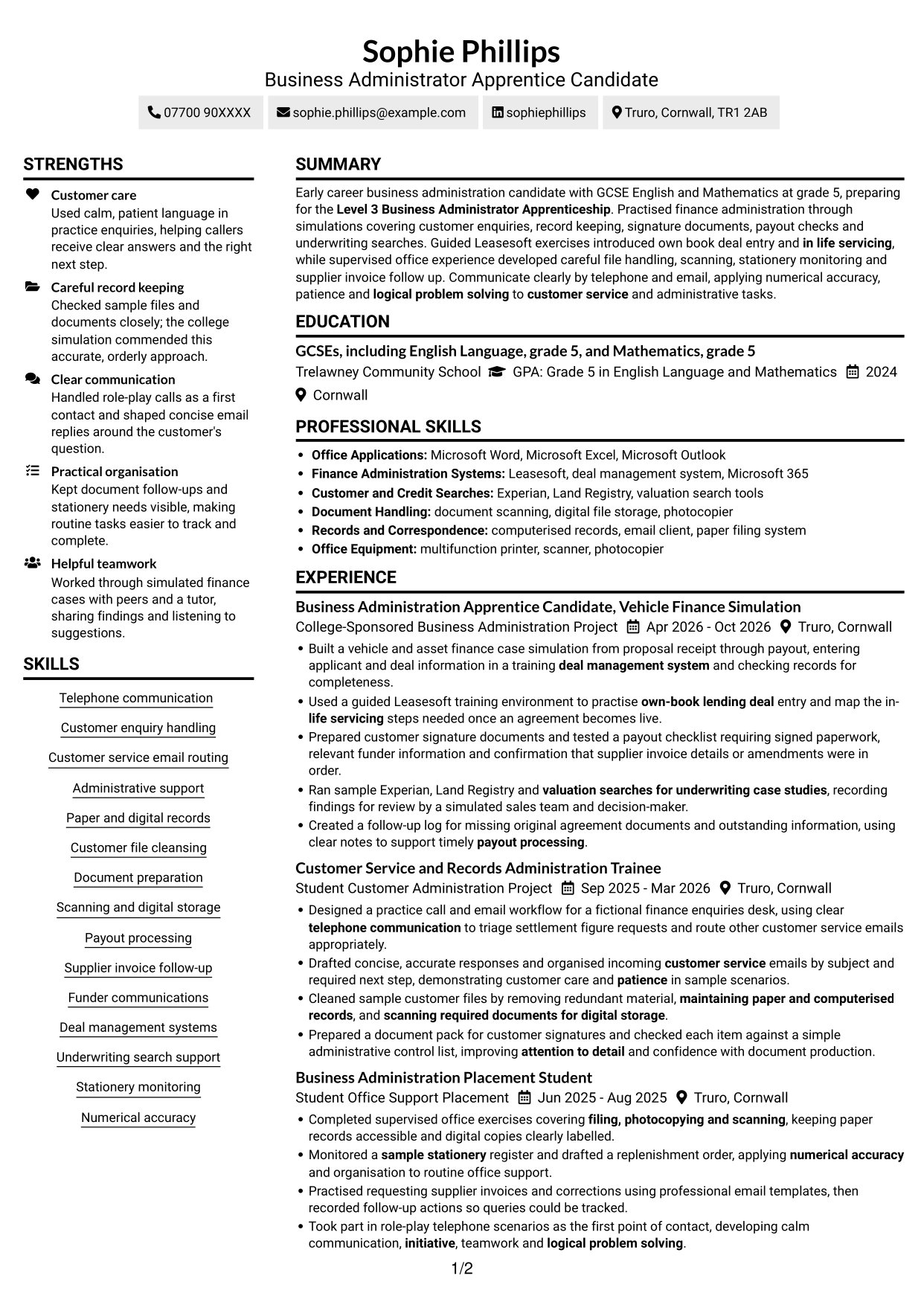 CV example — page 1