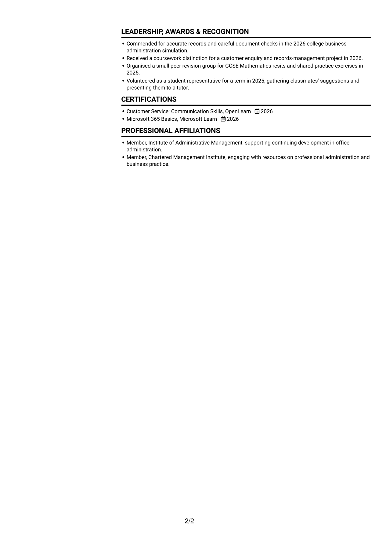 CV example — page 2