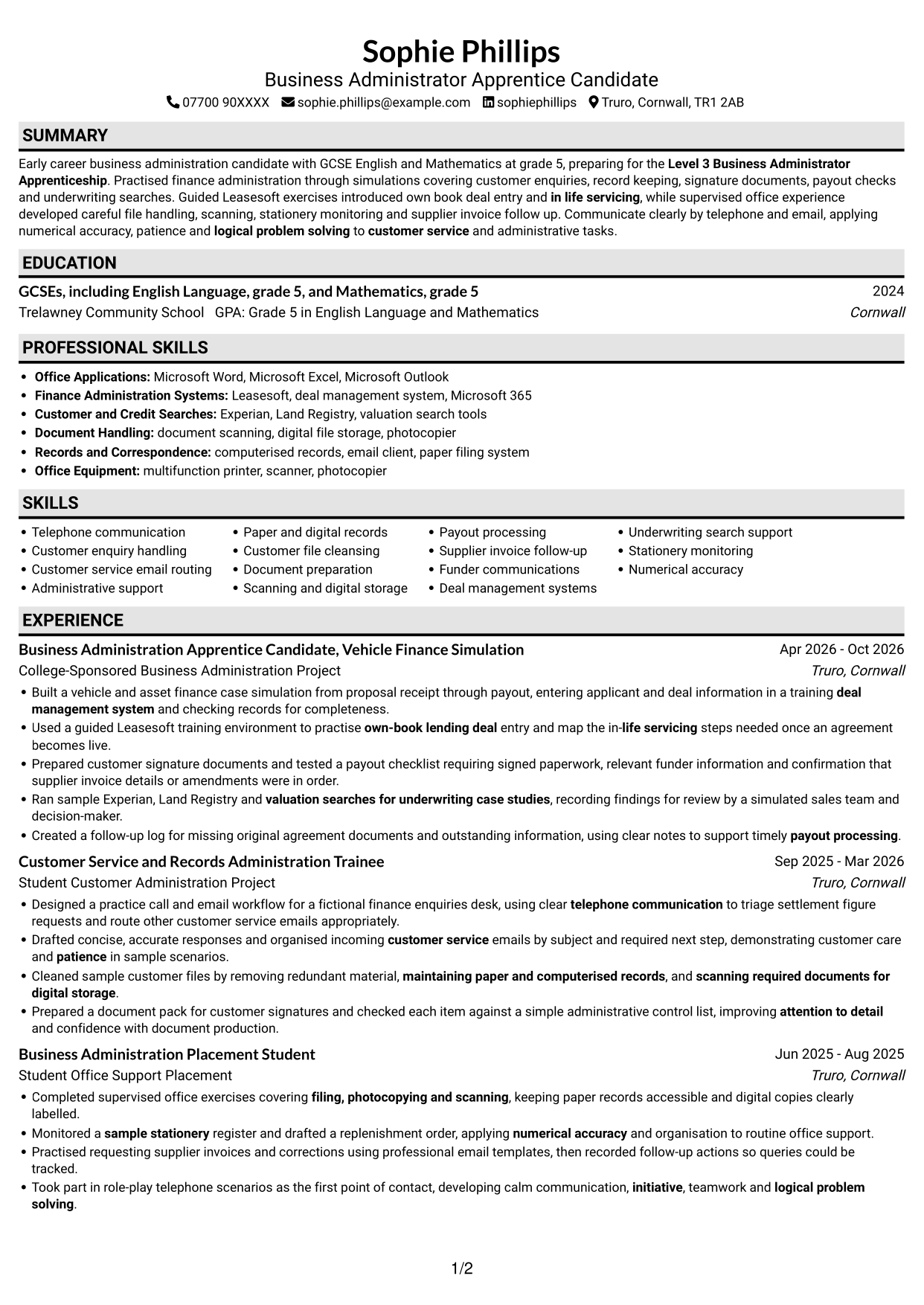 CV example — page 1