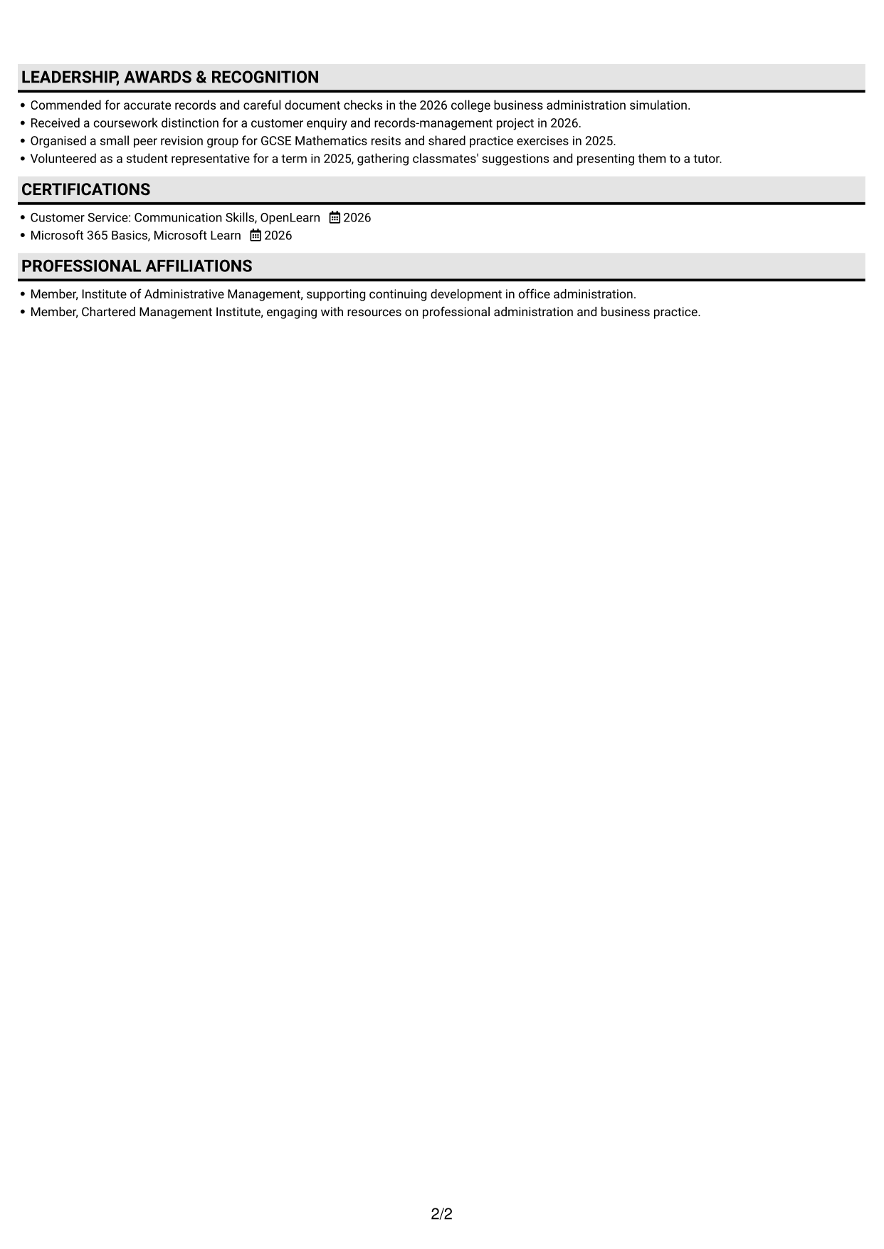 CV example — page 2