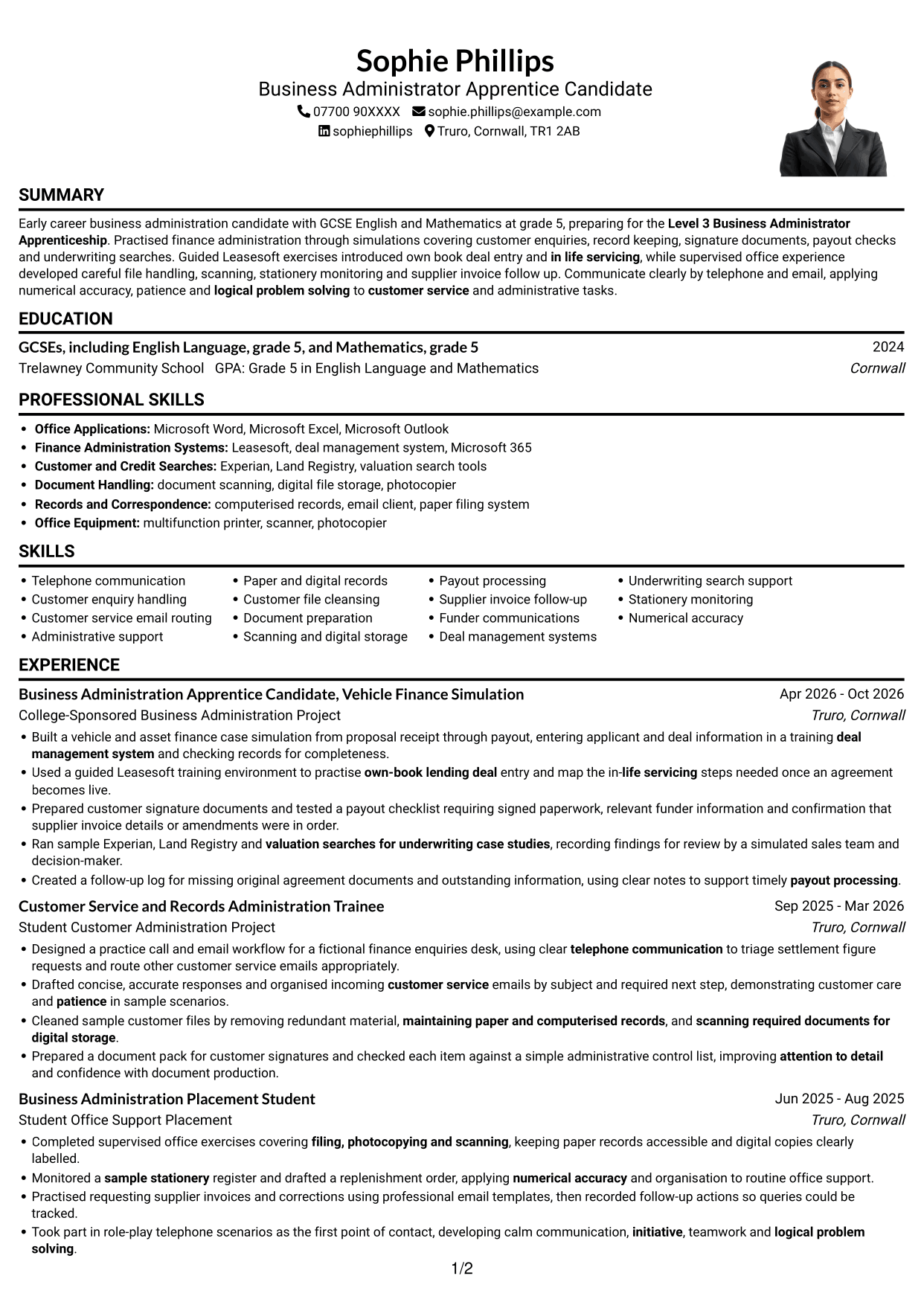 CV example — page 1