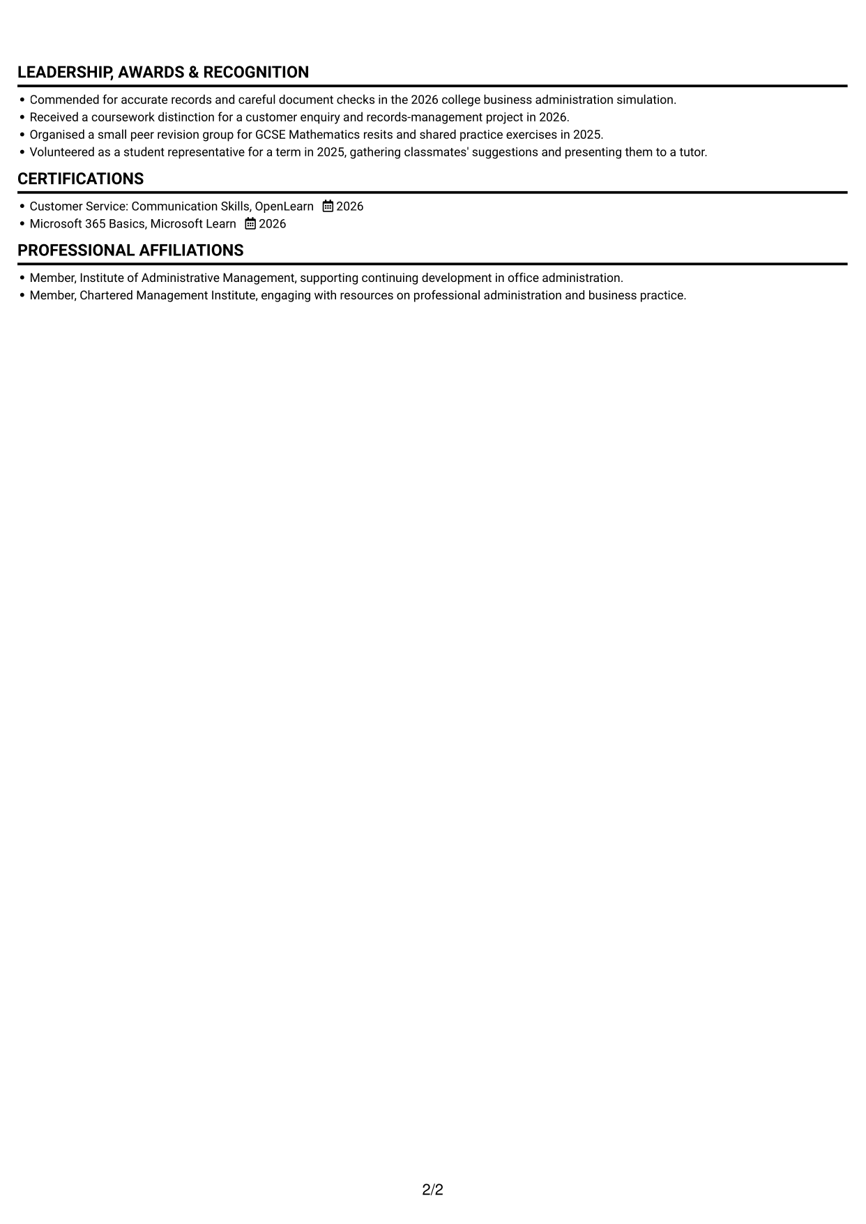 CV example — page 2