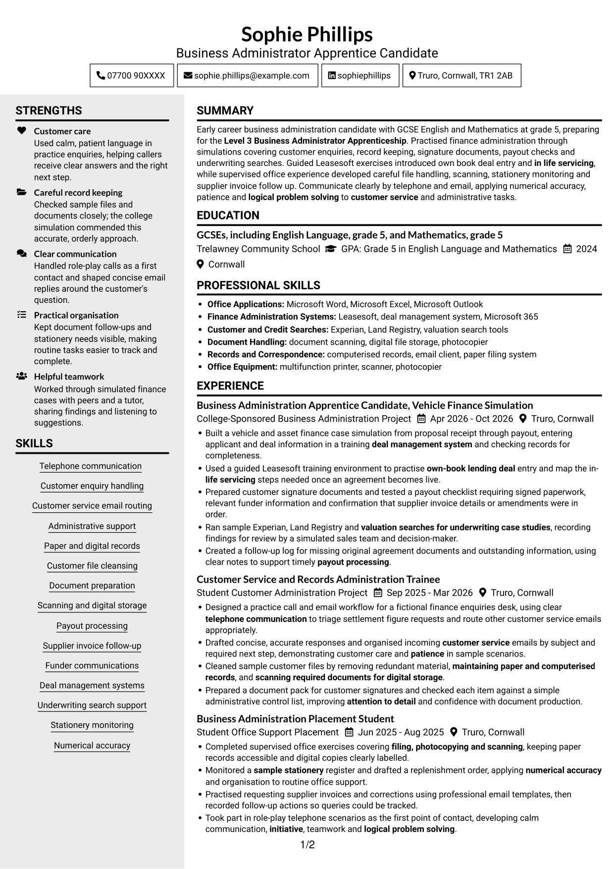 CV example — page 1