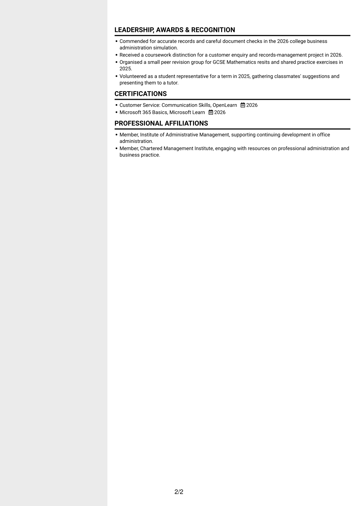 CV example — page 2