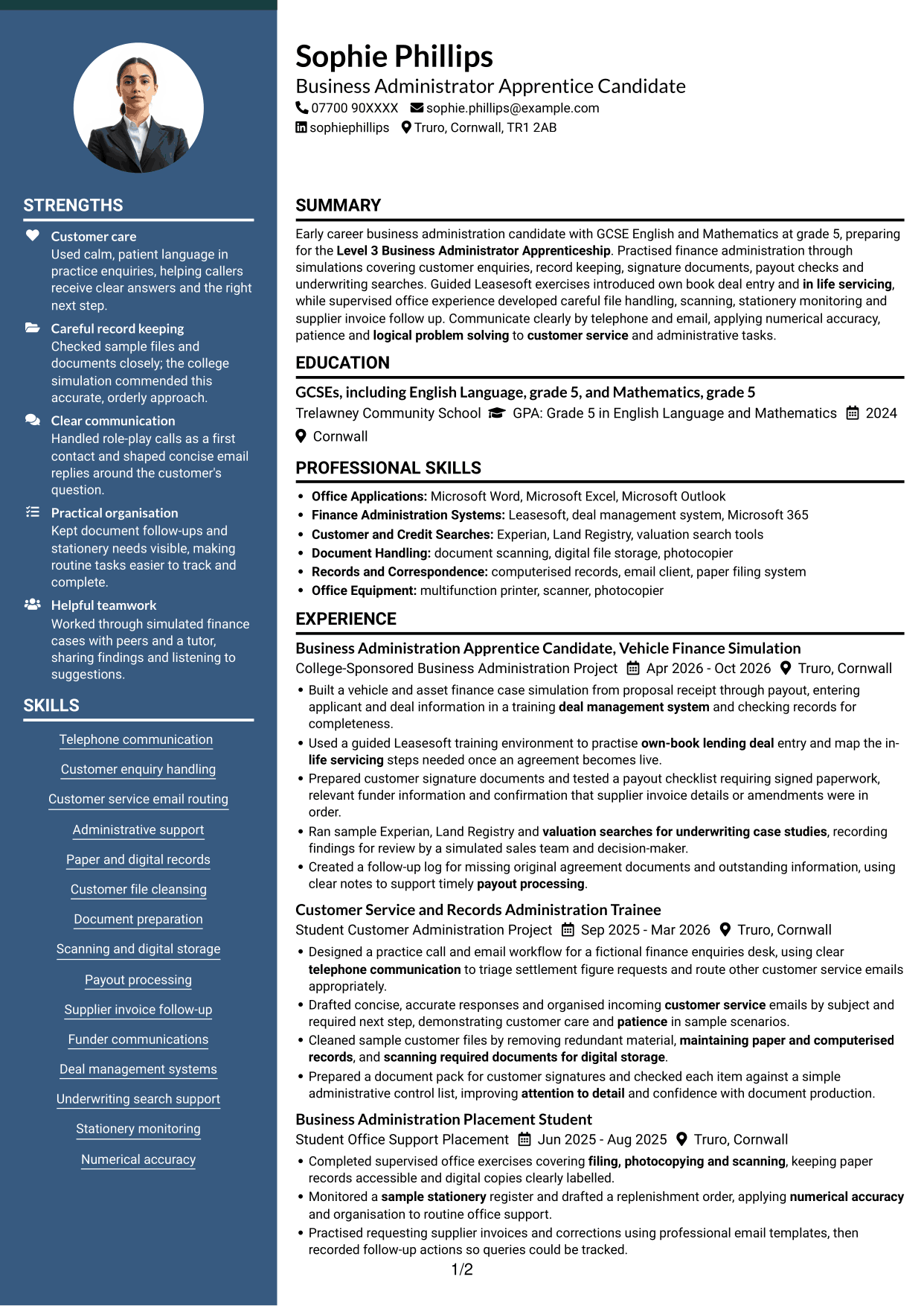 CV example — page 1