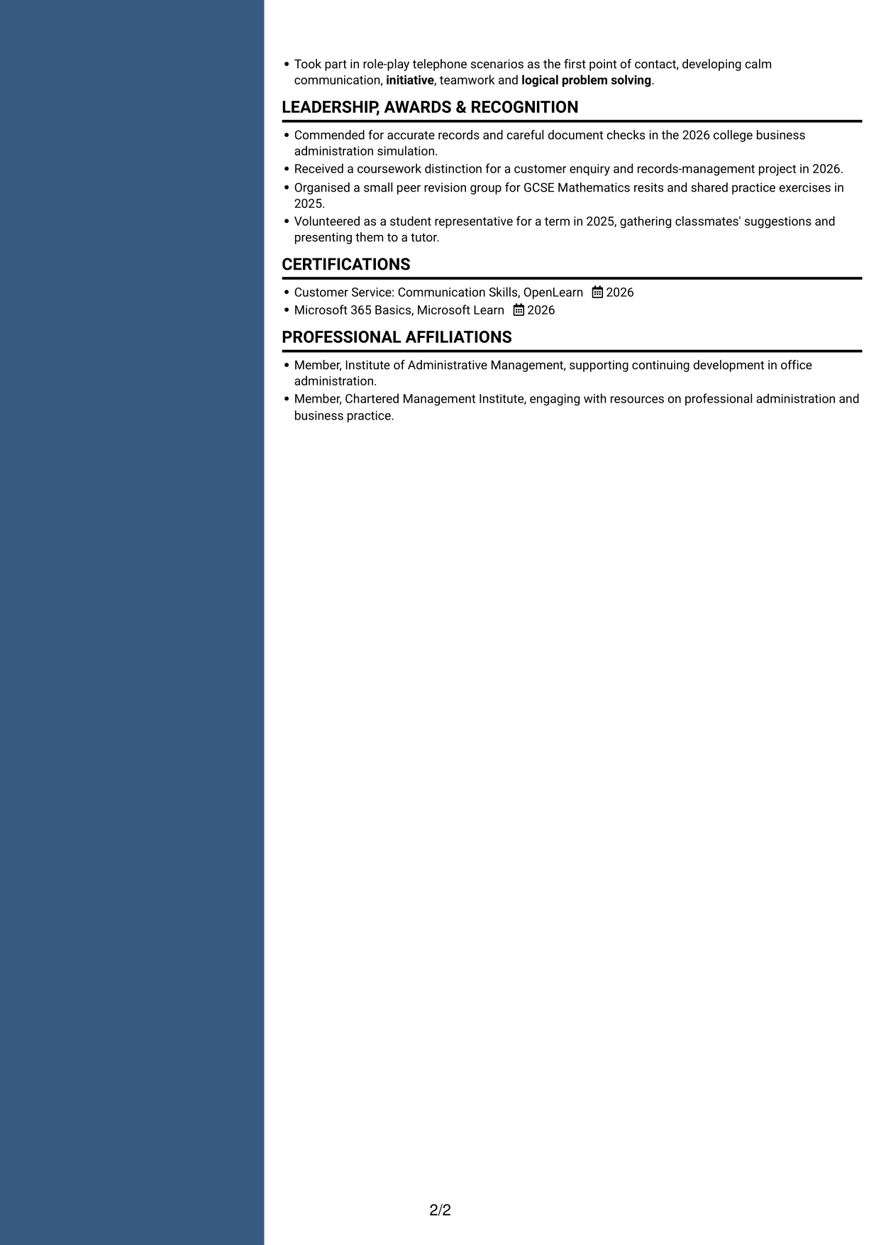 CV example — page 2