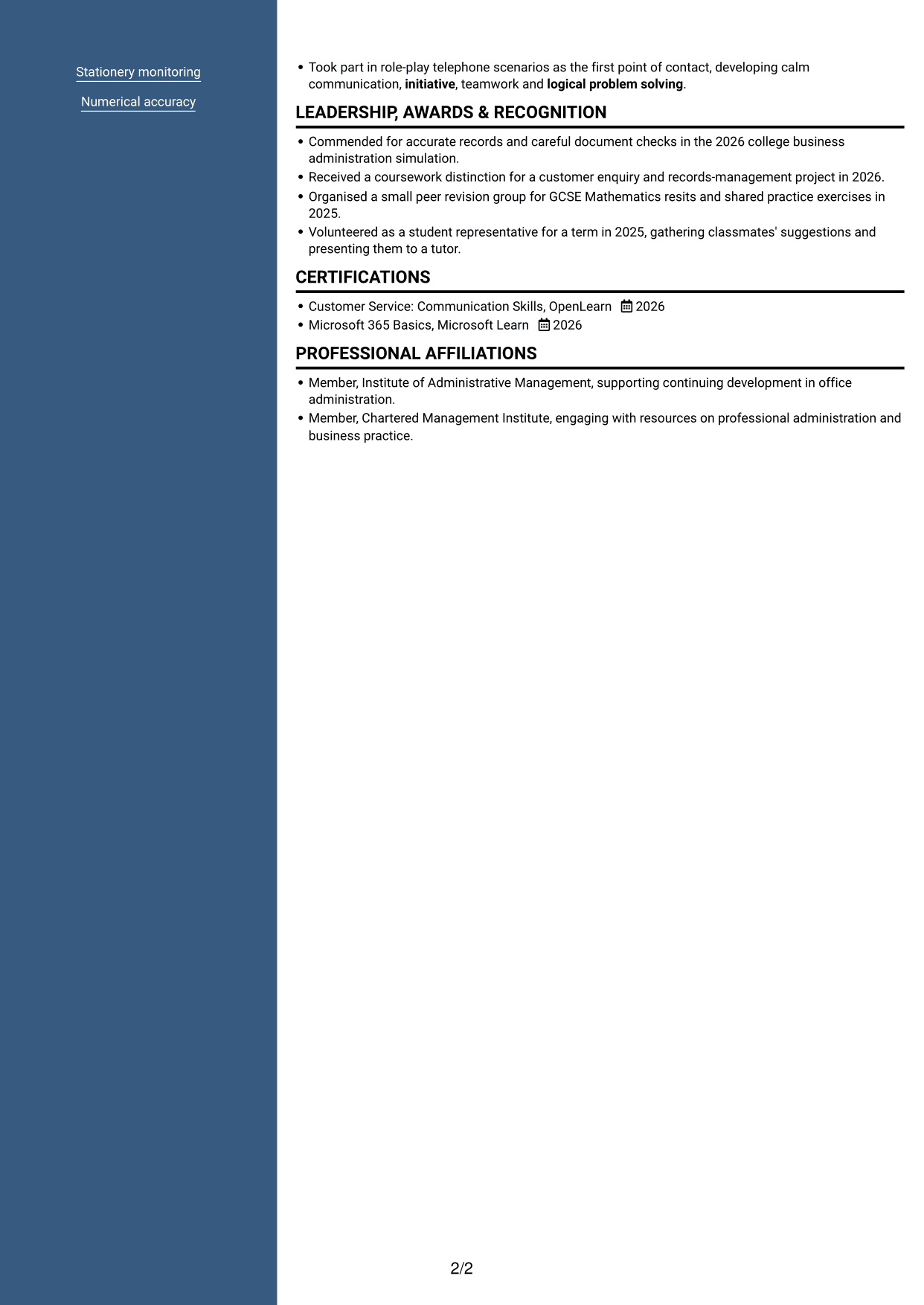 CV example — page 2