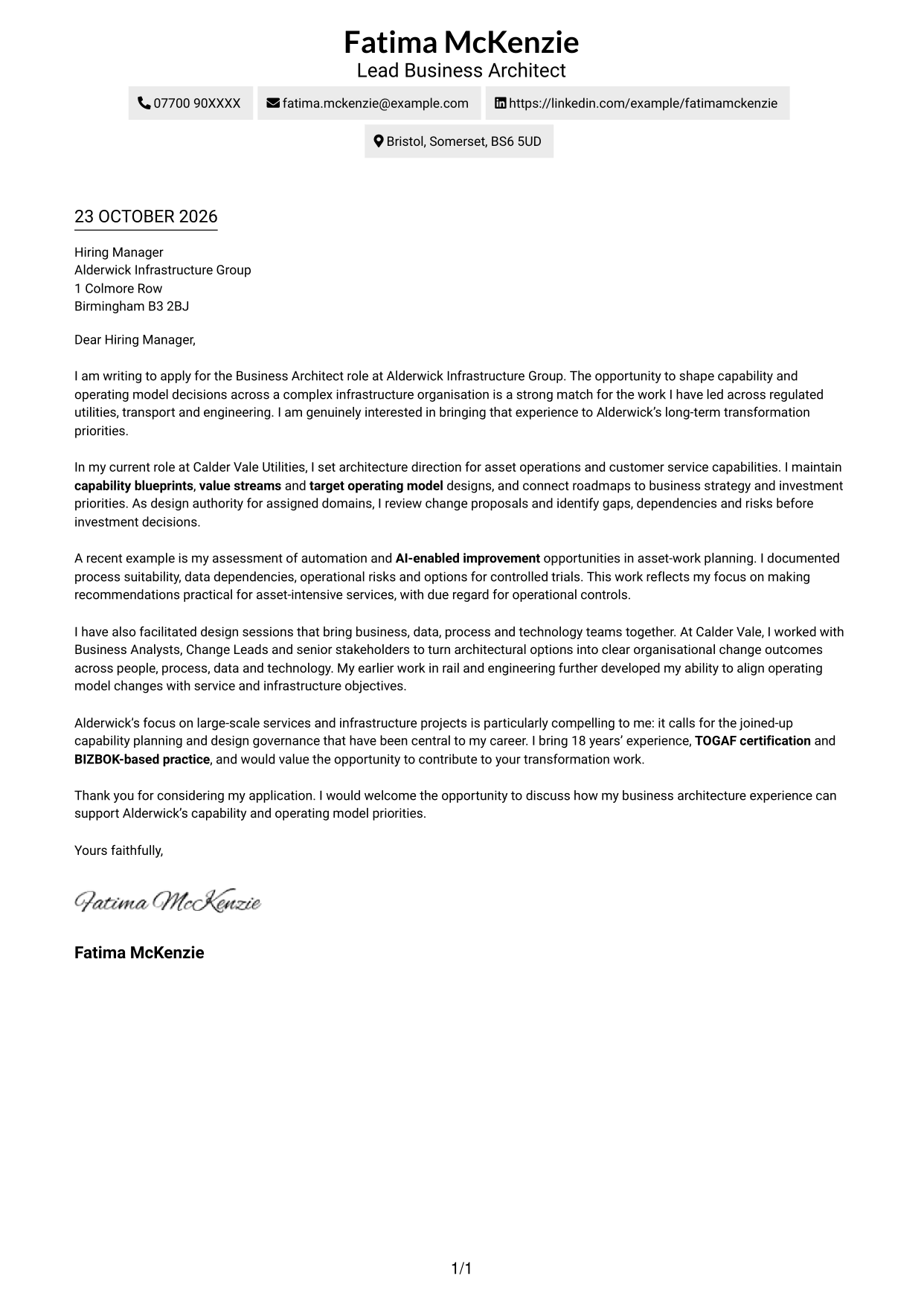Cover letter example — page 1