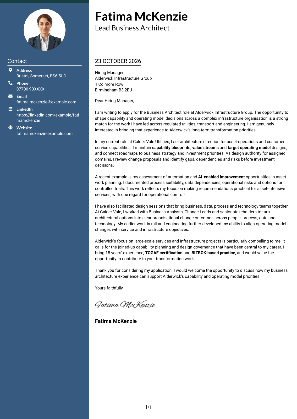 Cover letter example — page 1