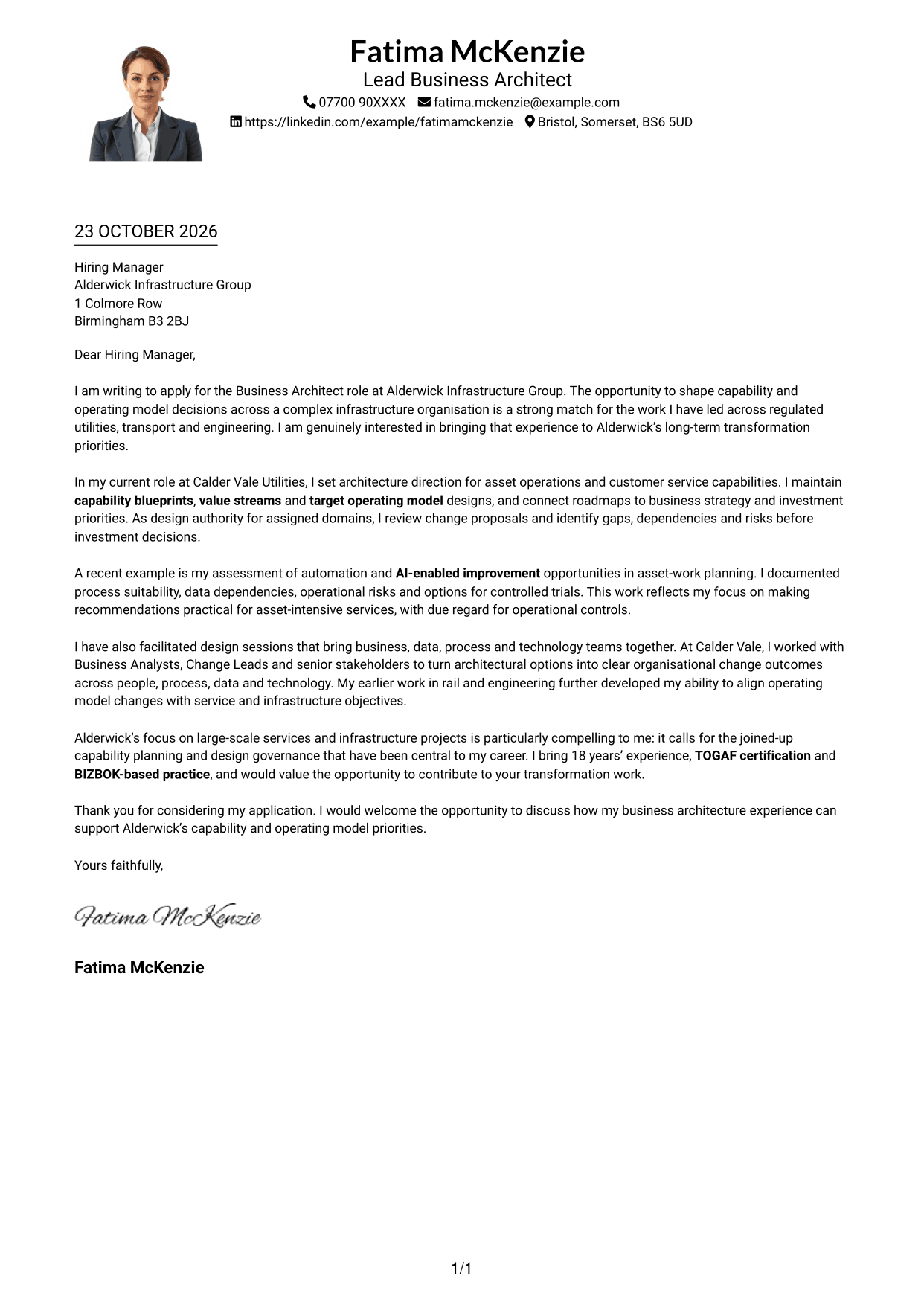 Cover letter example — page 1