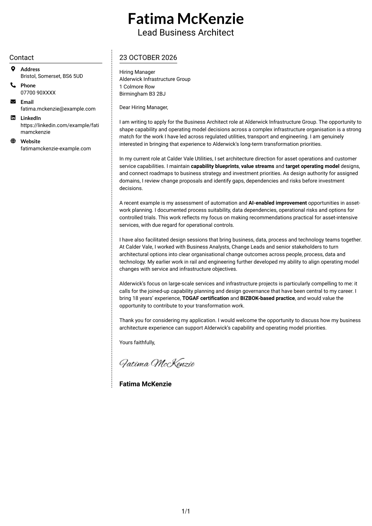 Cover letter example — page 1