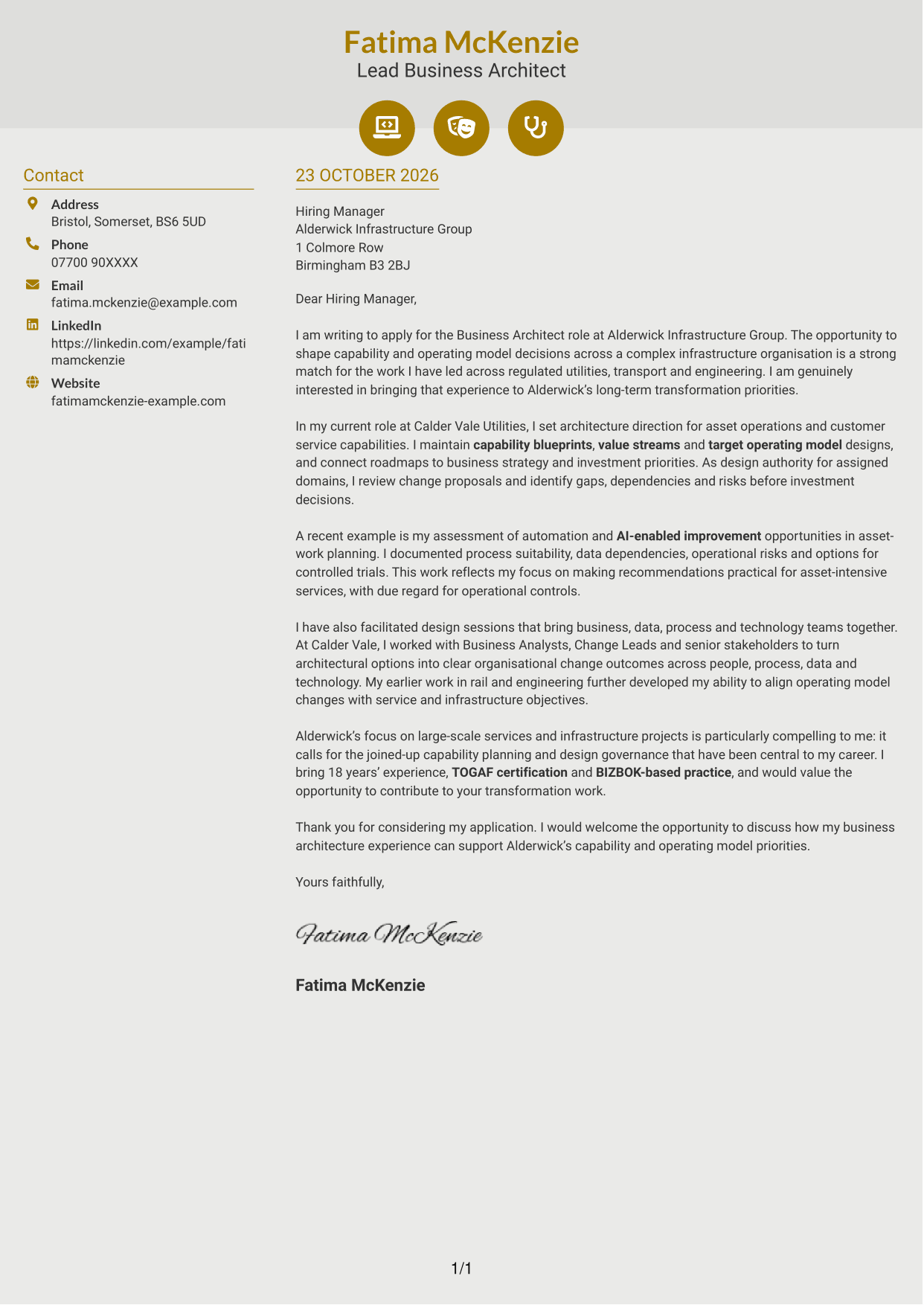 Cover letter example — page 1