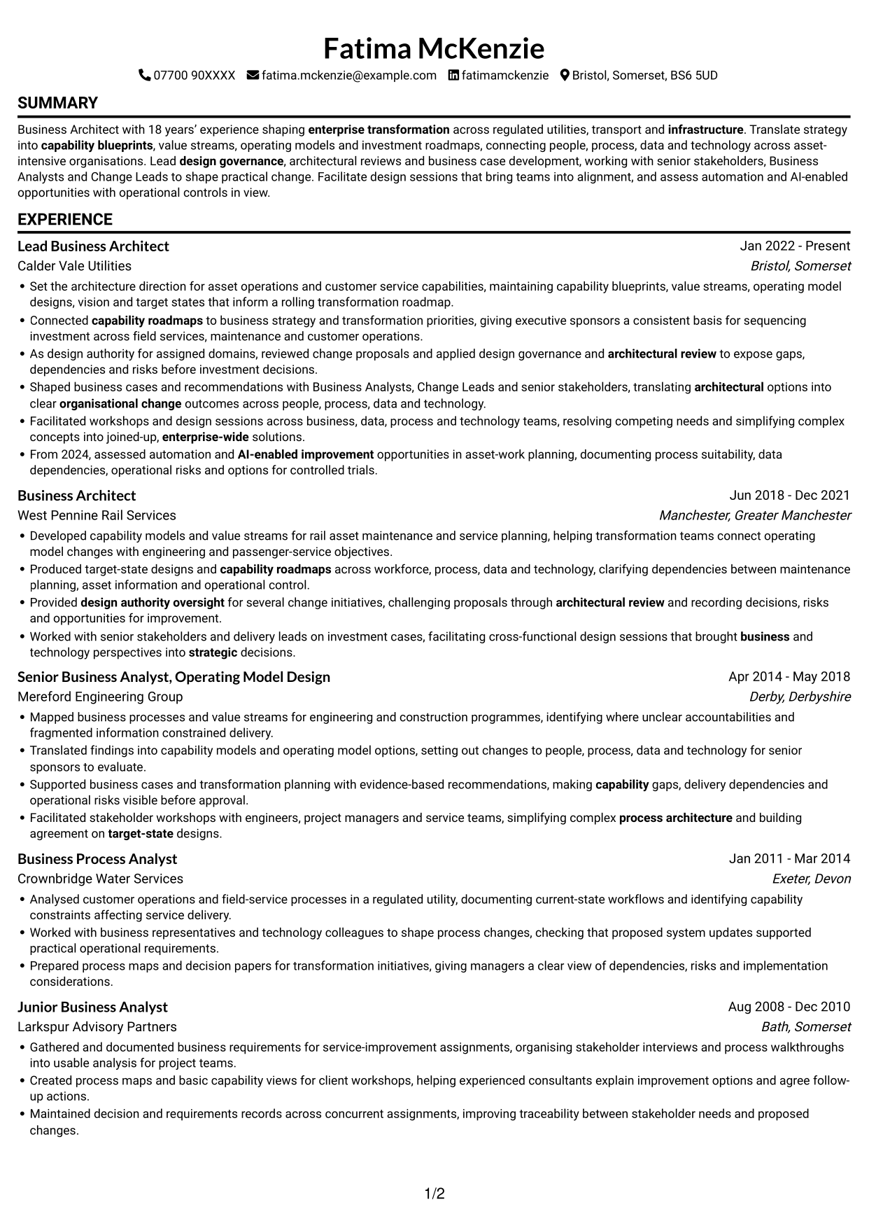 CV example — page 1