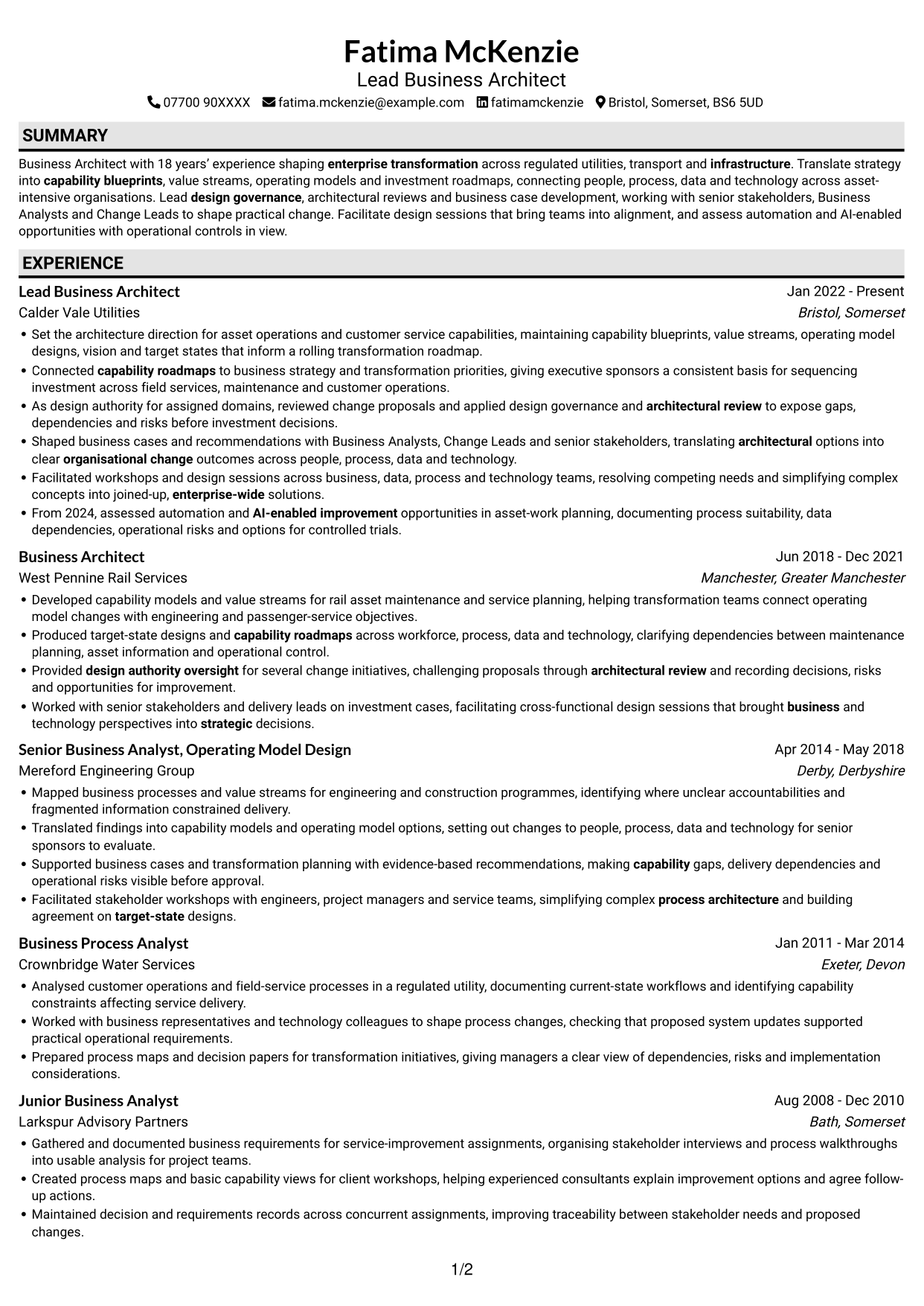 CV example — page 1