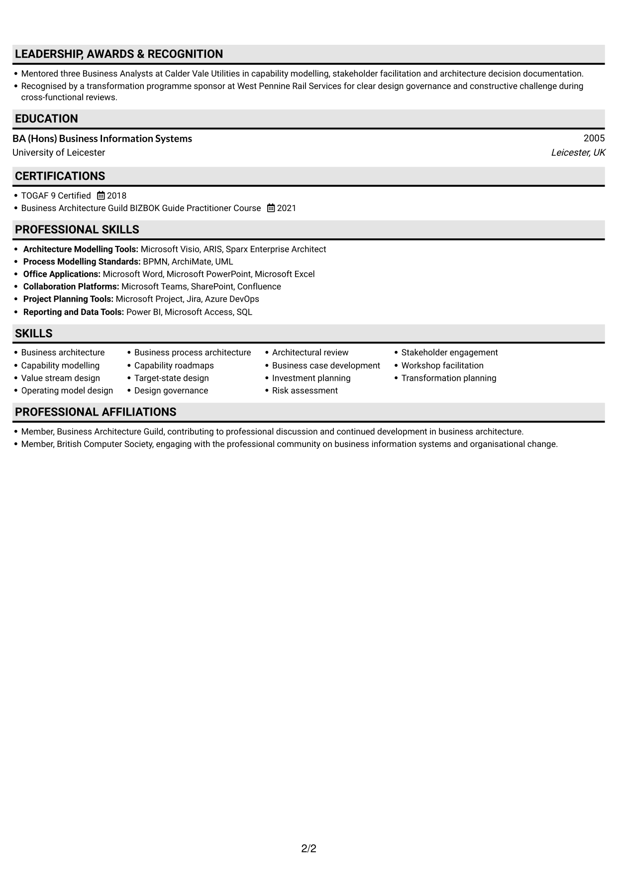 CV example — page 2