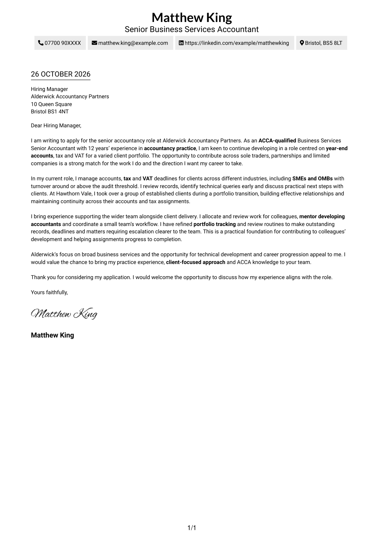 Cover letter example — page 1