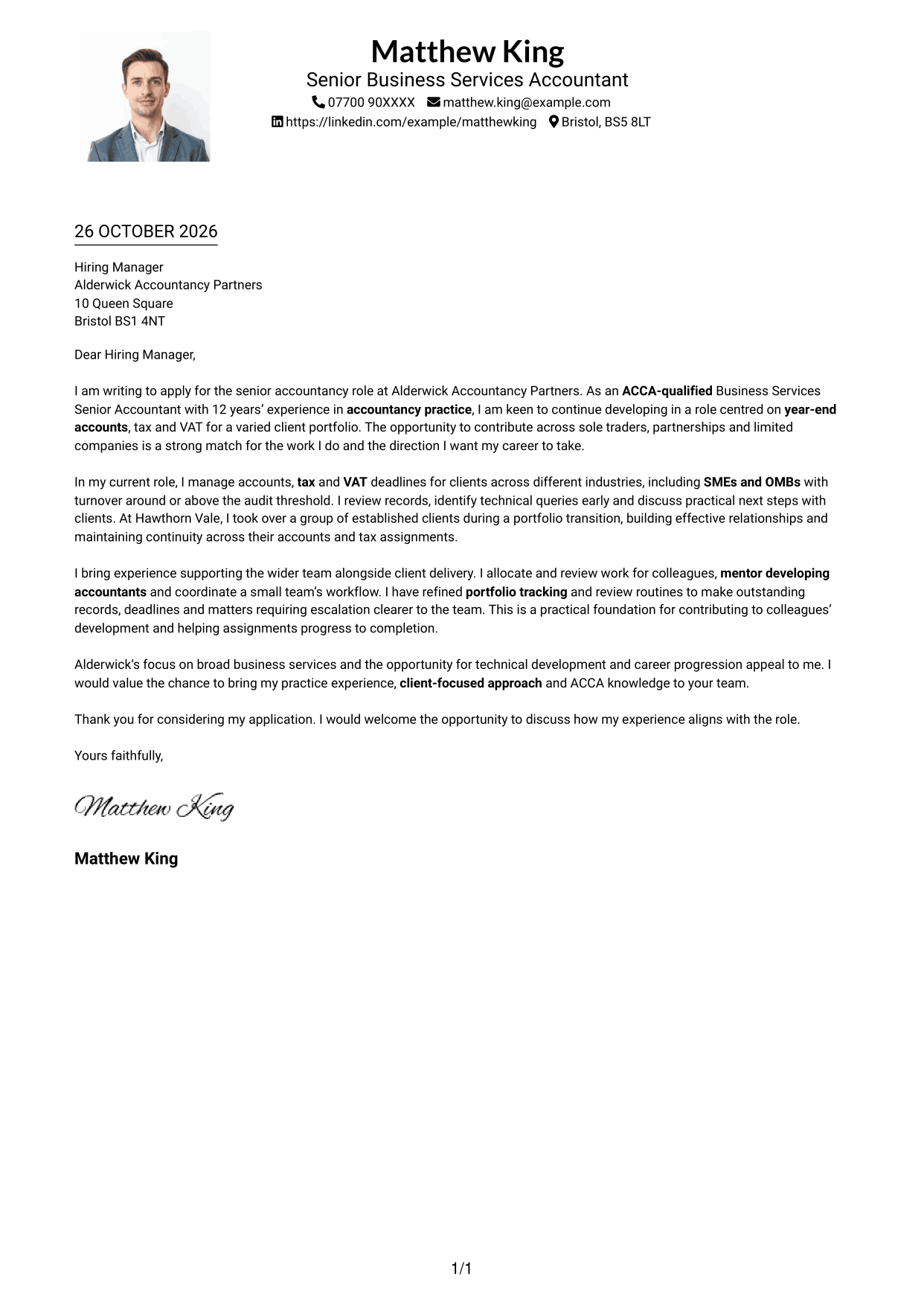 Cover letter example — page 1
