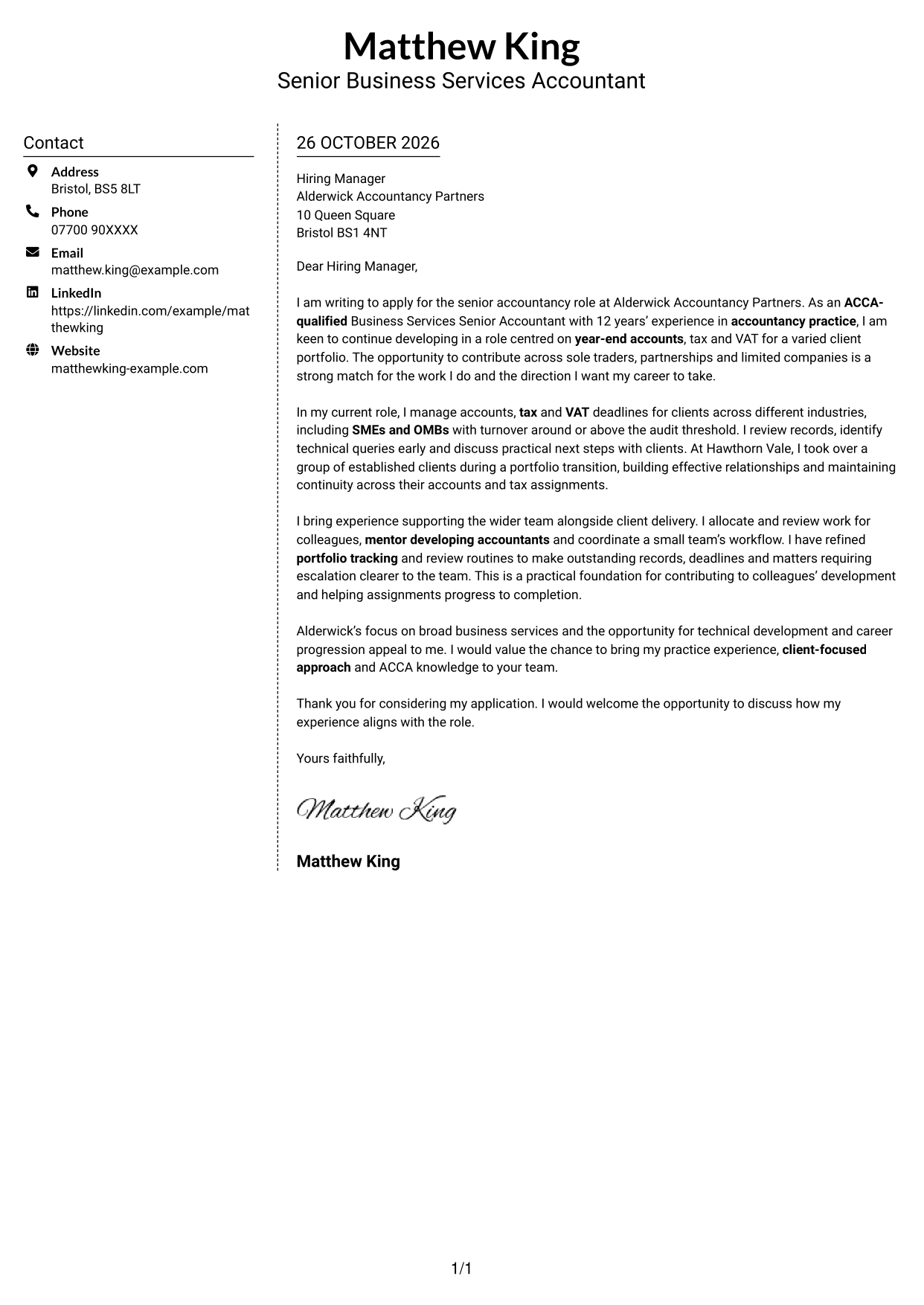 Cover letter example — page 1