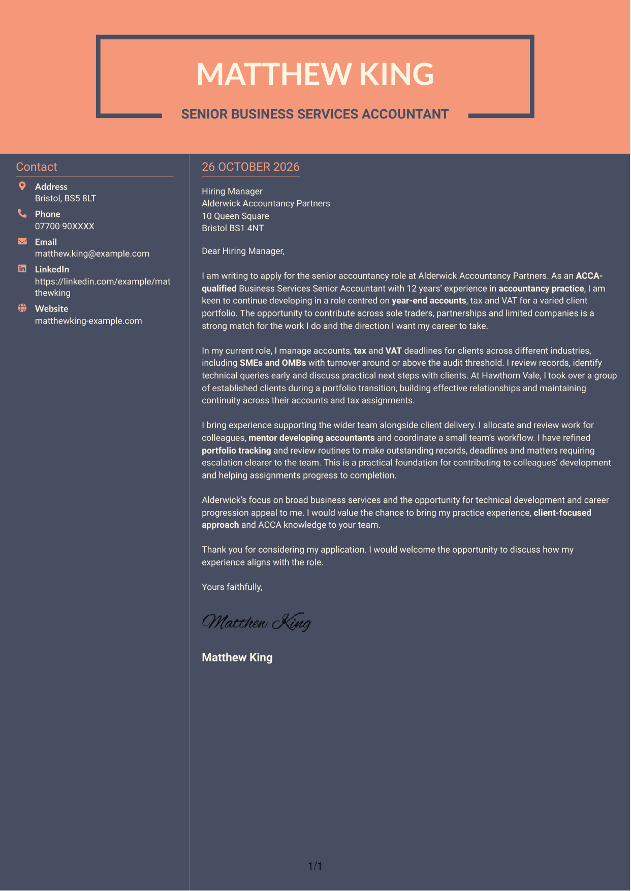 Cover letter example — page 1