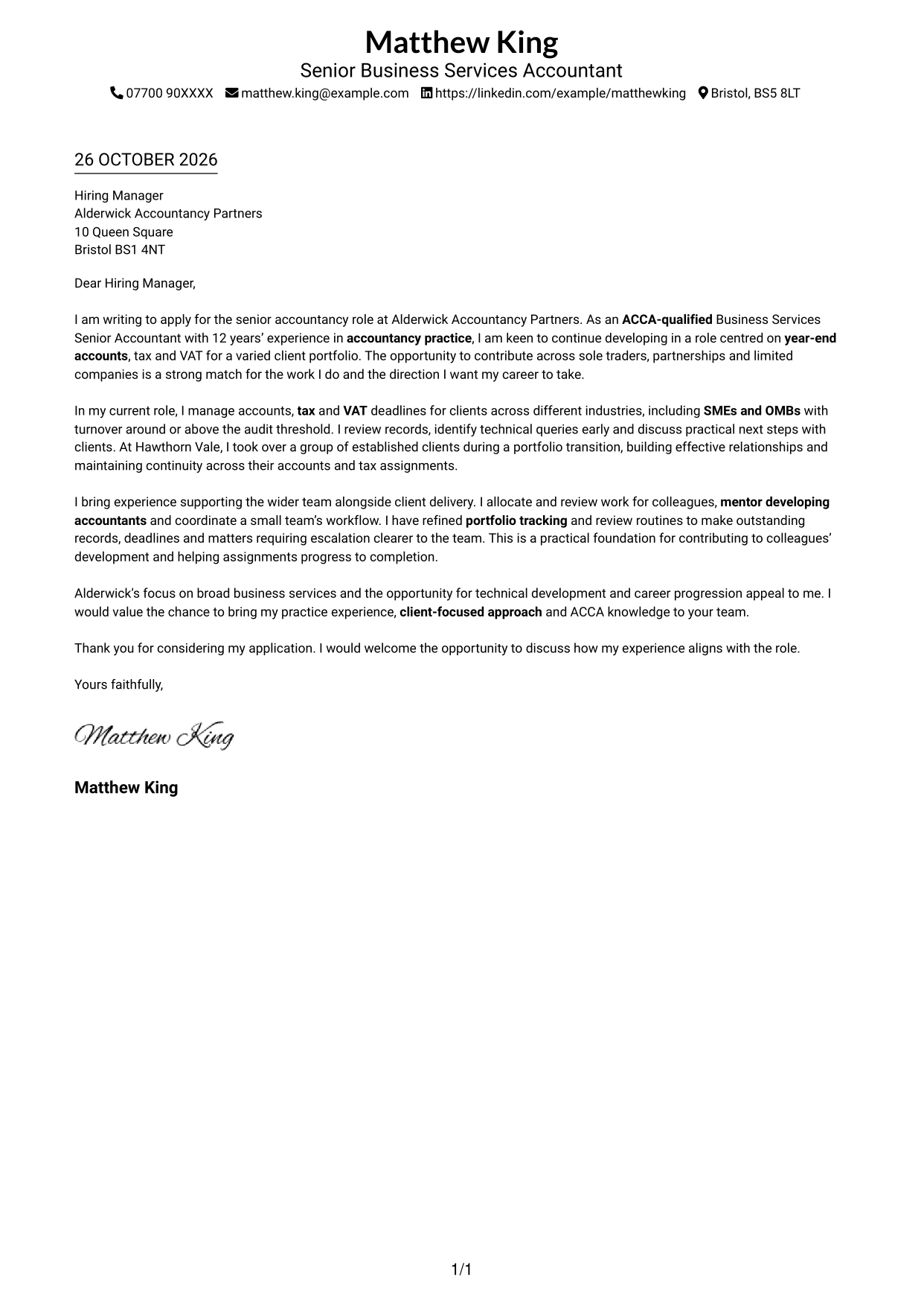 Cover letter example — page 1