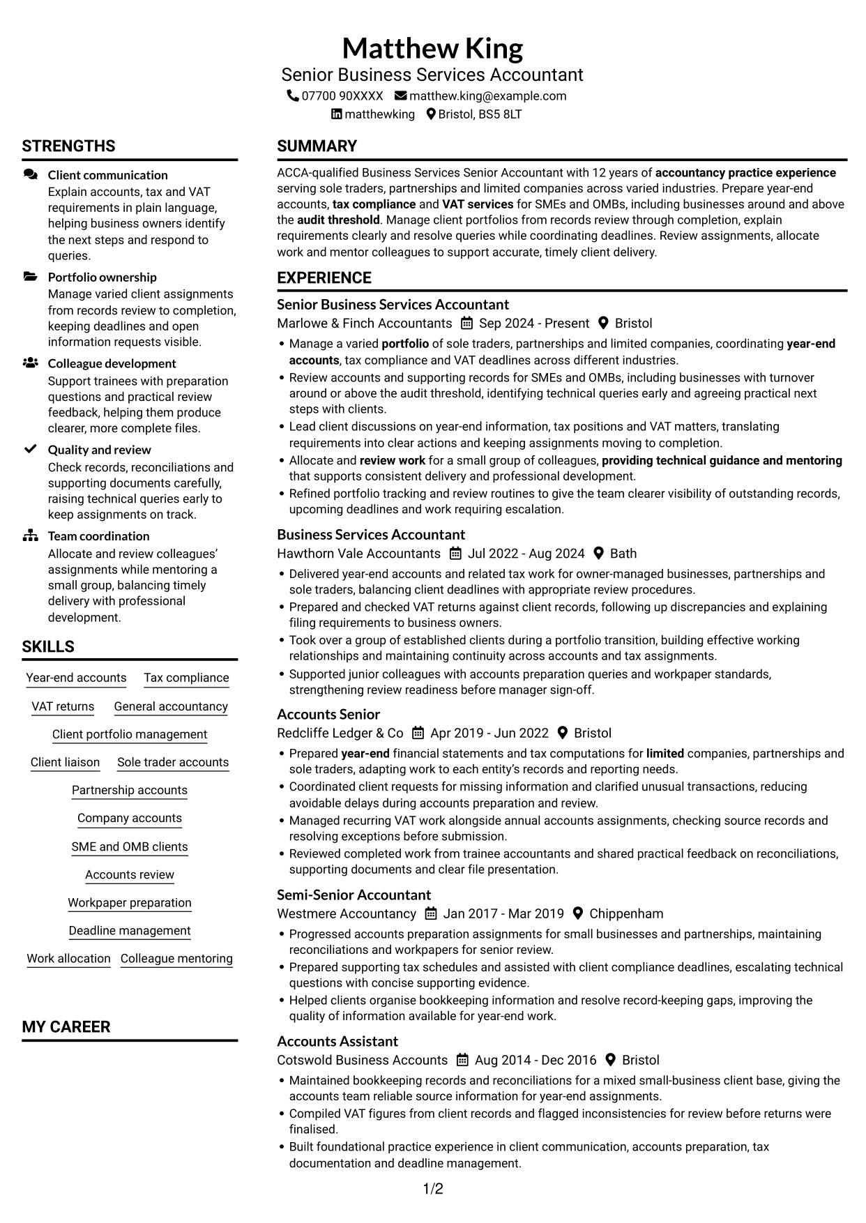 CV example — page 1
