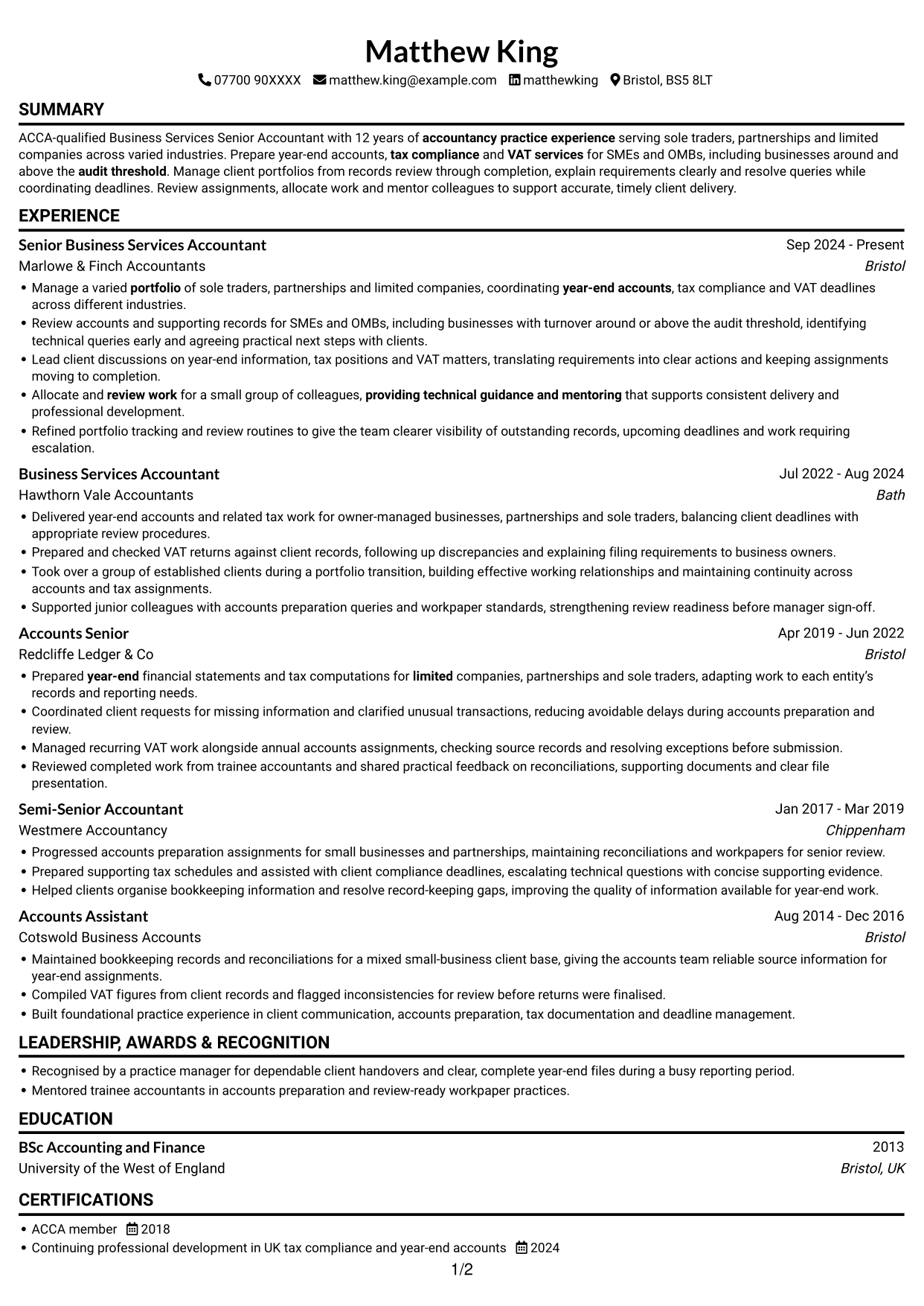 CV example — page 1