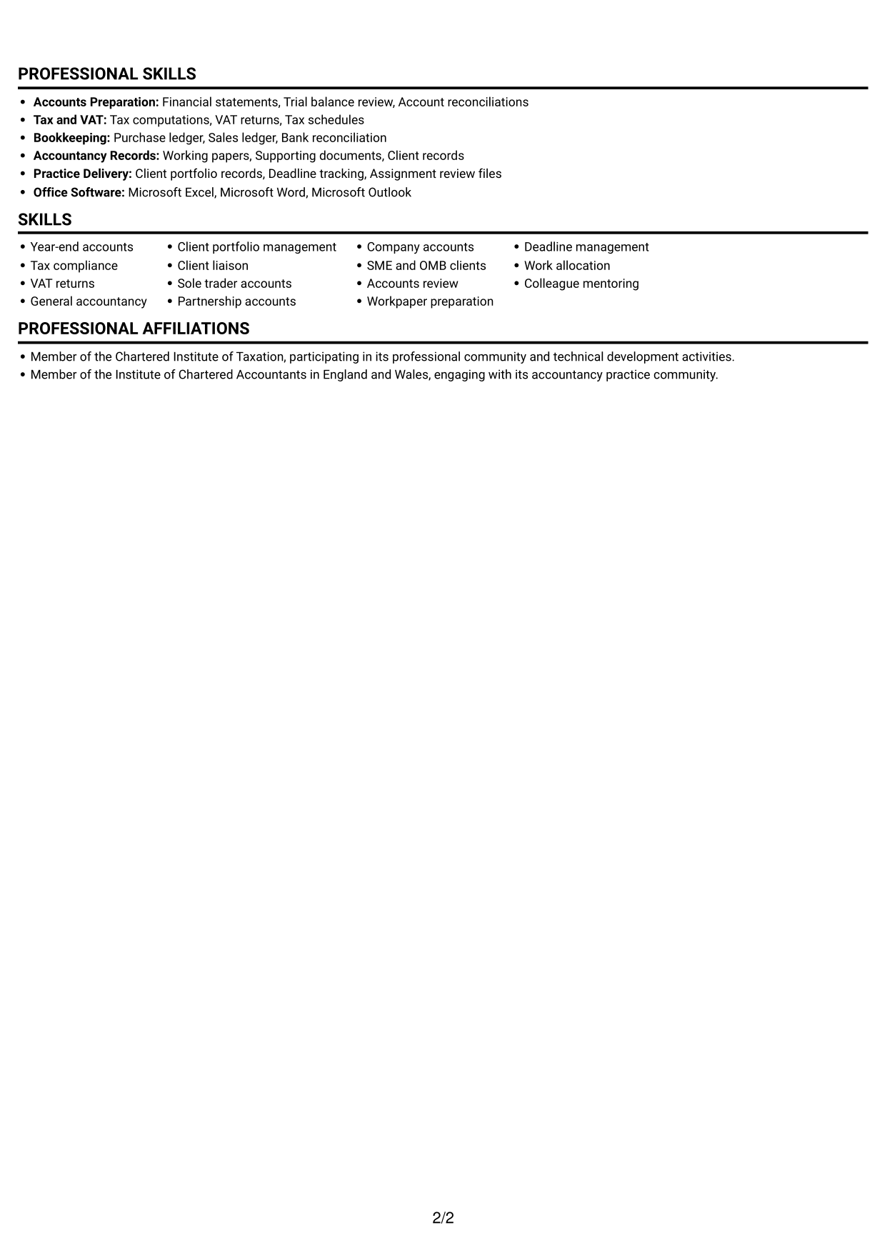 CV example — page 2