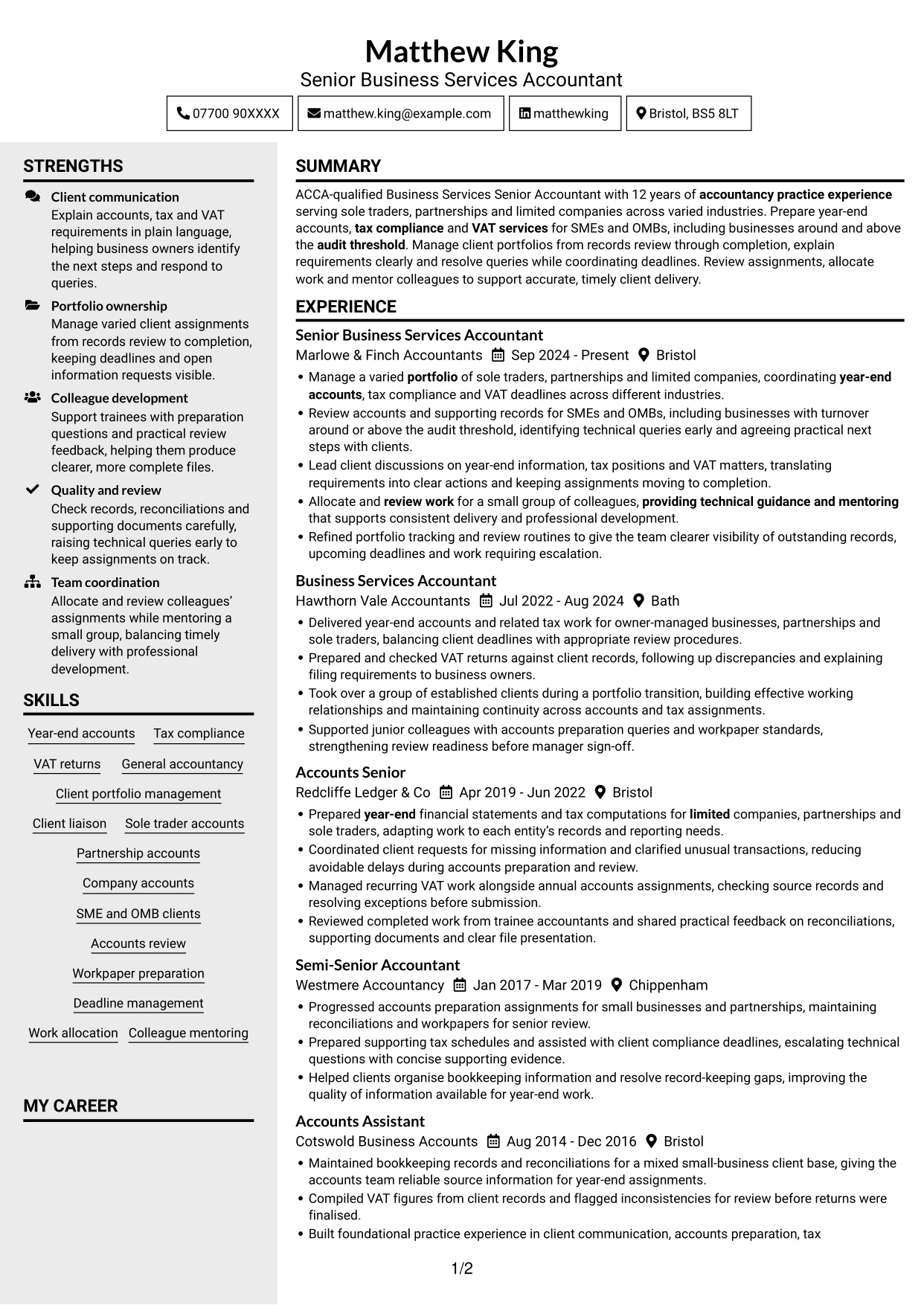 CV example — page 1
