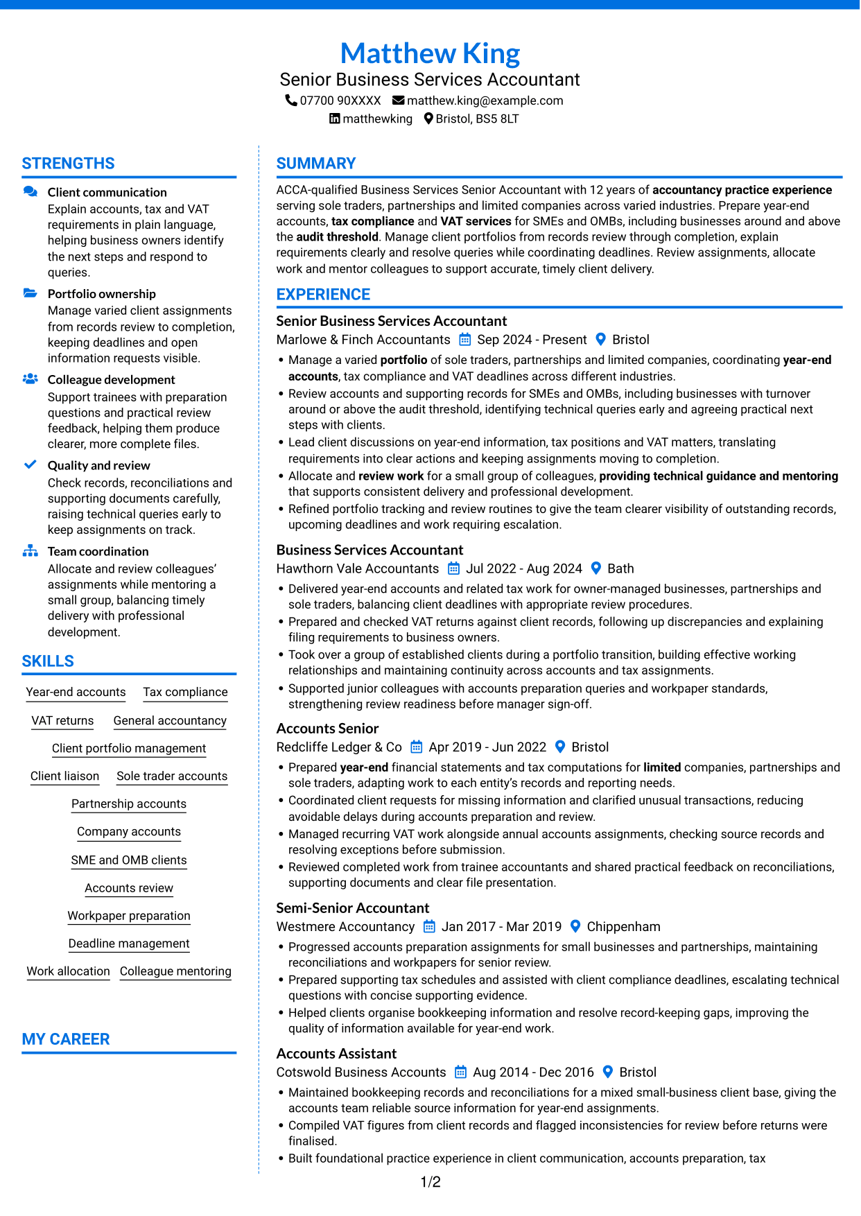 CV example — page 1